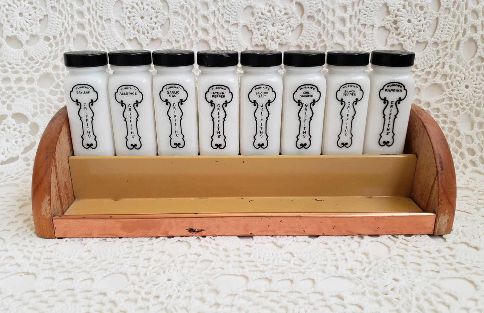 1940s Black and White Griffith's Laboratories Spice Rack - Set of 17 - 8