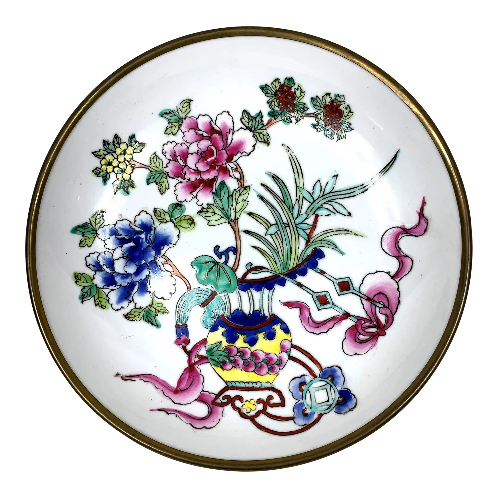 Vintage Ceramic & Brass Bowl: Vintage ceramic & brass bowl with floral decoration. This is a pre-owned item so please see all pictures and ask any questions. Condition: Alterations: Original Condition Unaltered Imperfections: