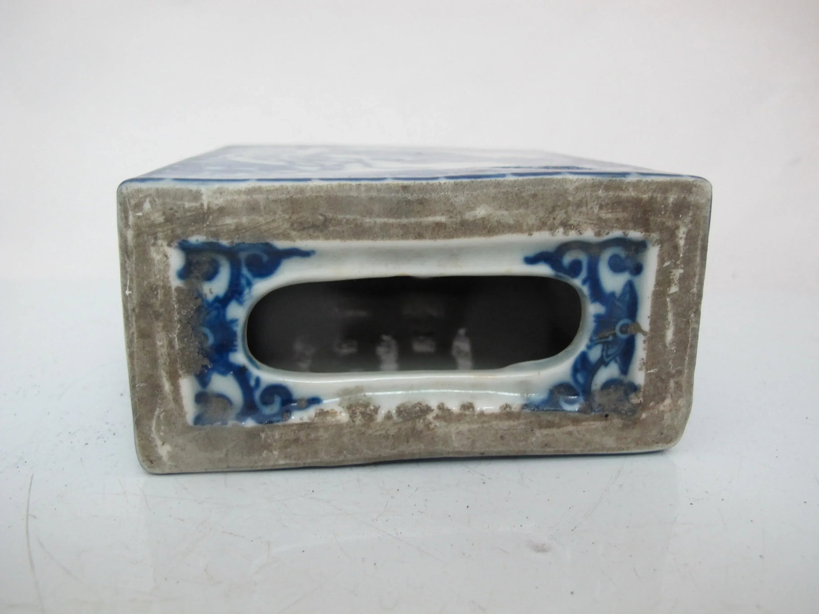 Chinese Blue Porcelain Lion Foo Guardian Dog Yarn Ball Opium Pillow Vase - 5