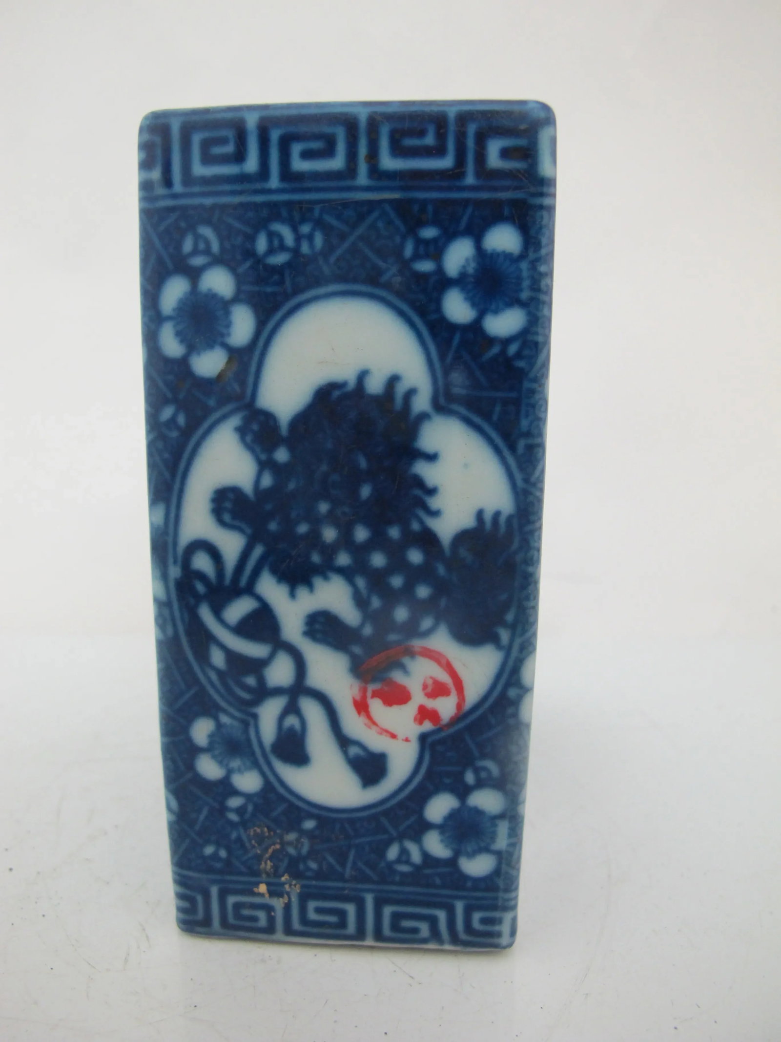 Chinese Blue Porcelain Lion Foo Guardian Dog Yarn Ball Opium Pillow Vase - 6