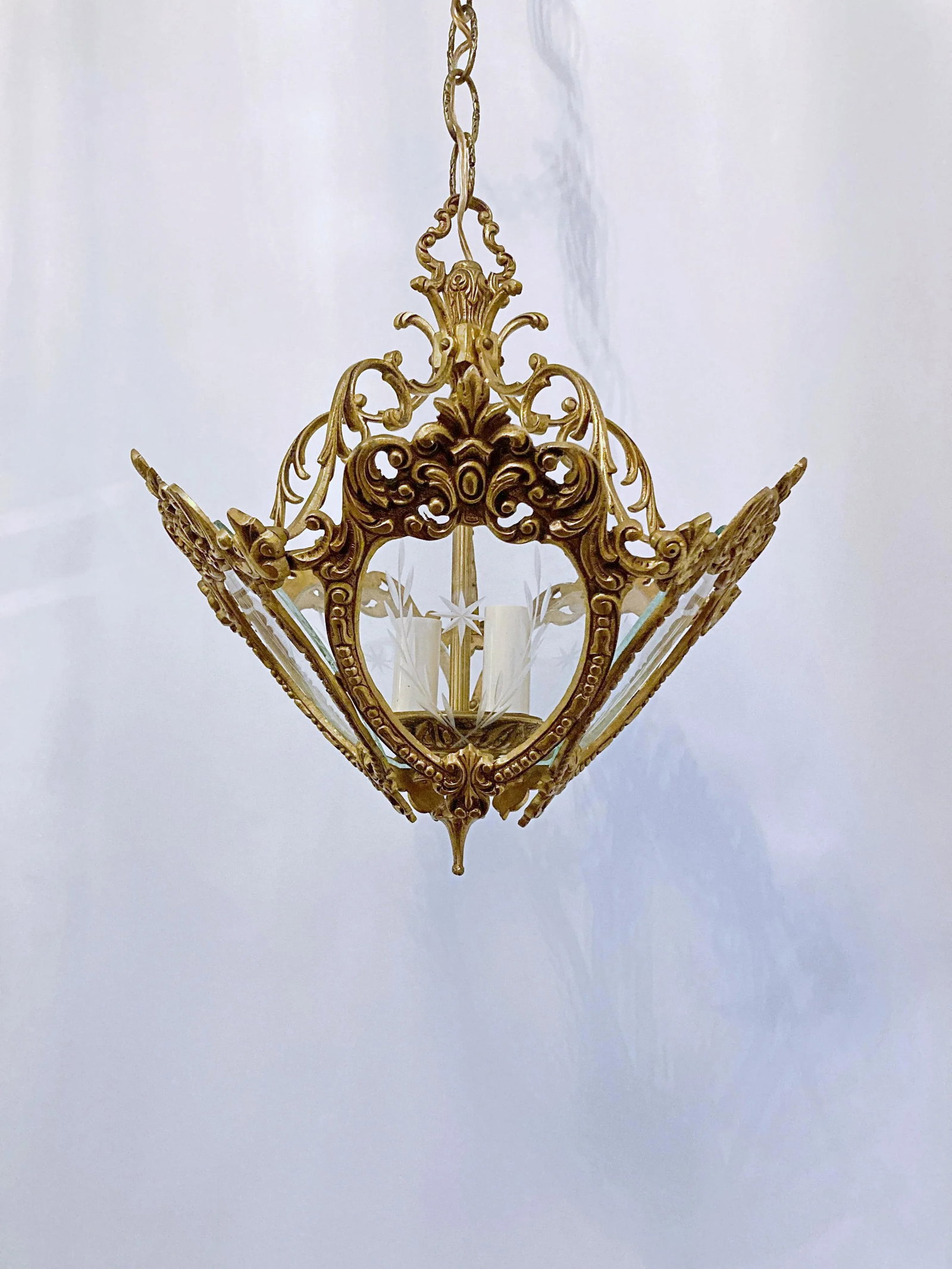 1930s Vintage Bronze Lantern With Etched Glass Panels - 2