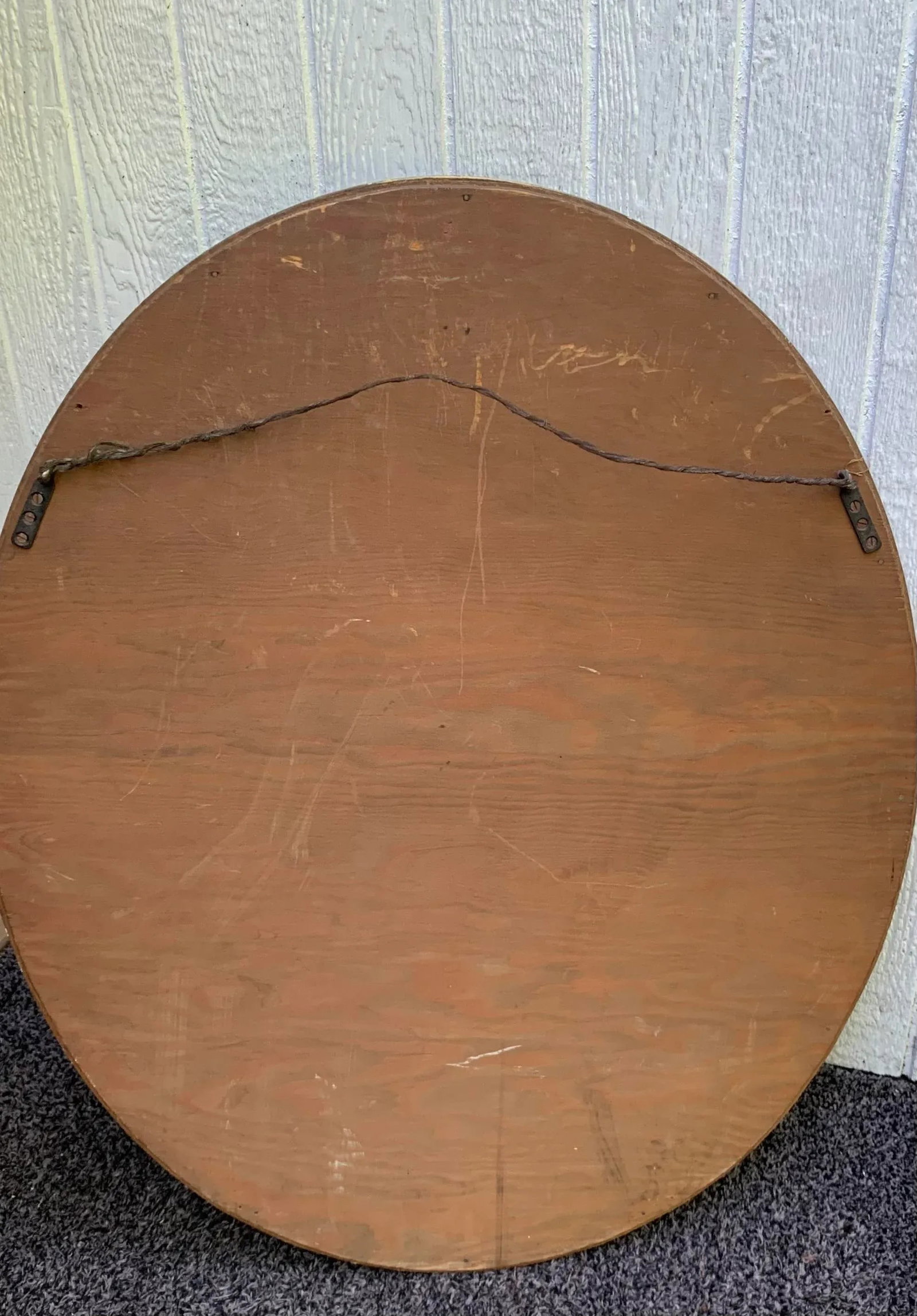 Antique Mirror Oval Round Mantle Sideboard - 2