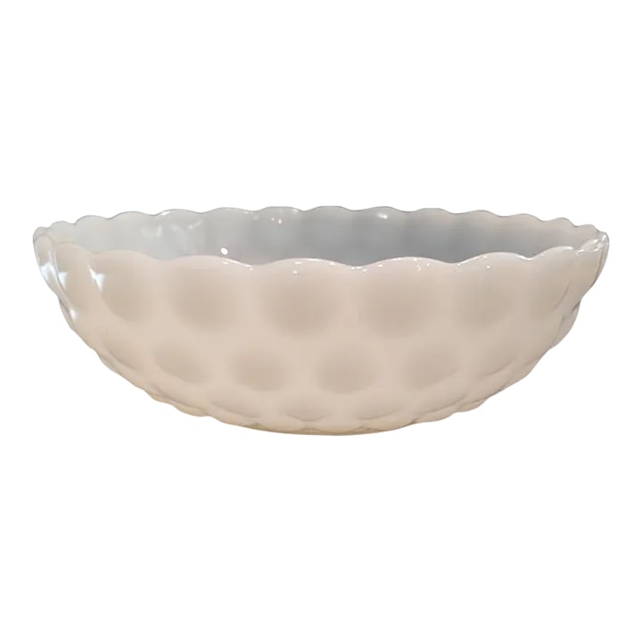 Vintage White Hobnail Bowl: Classic White Milk Glass in Cottage Design from the 1960's - 70's. This Hobnail Decorative Bowl offers fantastic textural finish. Add as a serving piece to your own collection or a thoughtful vintage