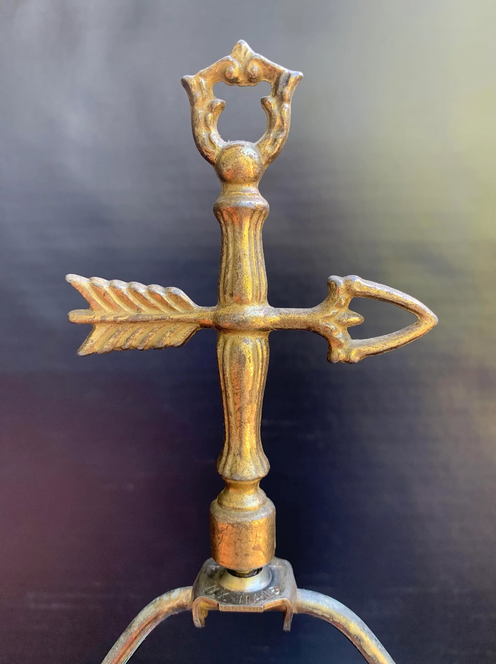 Vintage Brass Bouillotte Lamp Shade Arrow Finial - 3