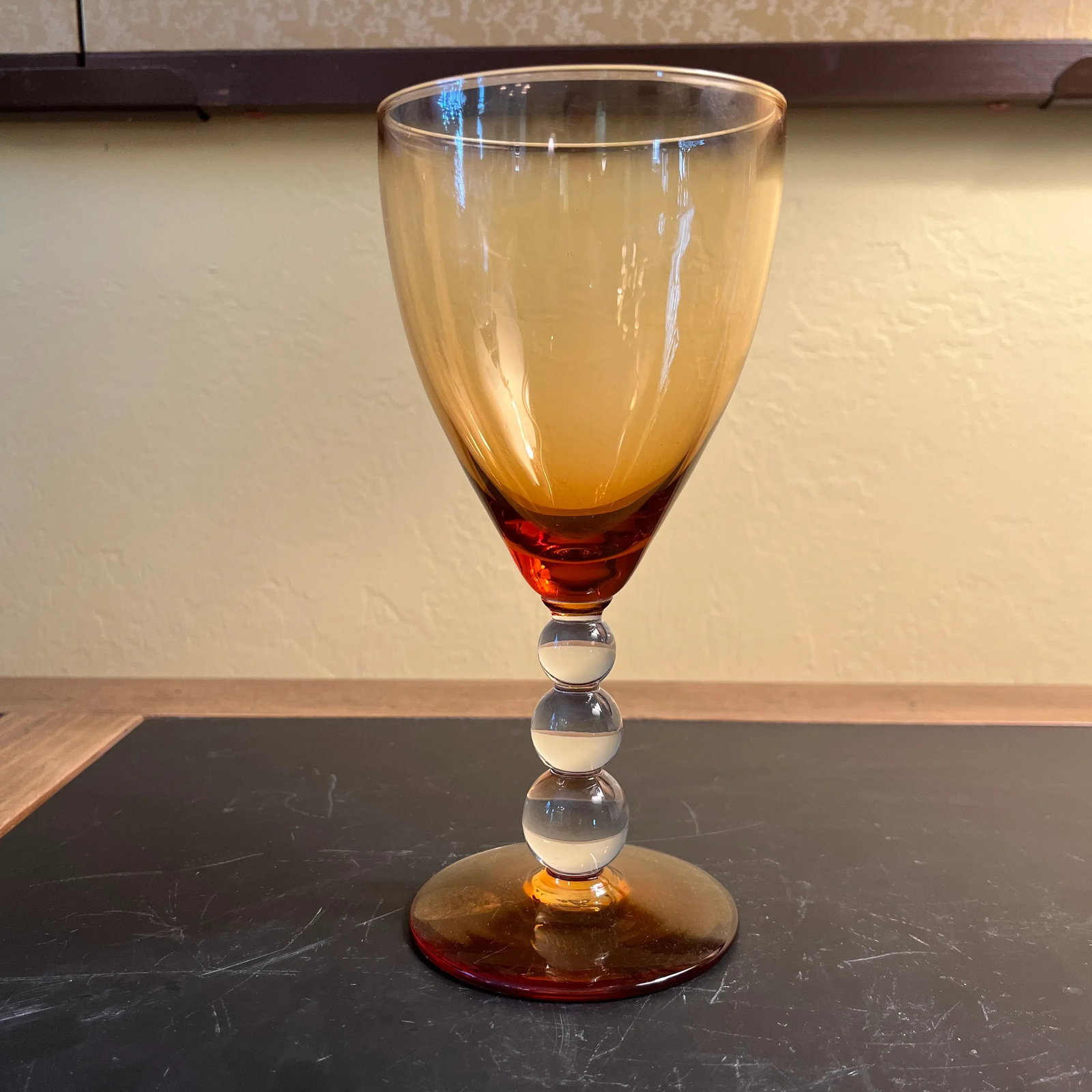Amber Glass Goblets With Bubble Stem- Set of 3 - 2