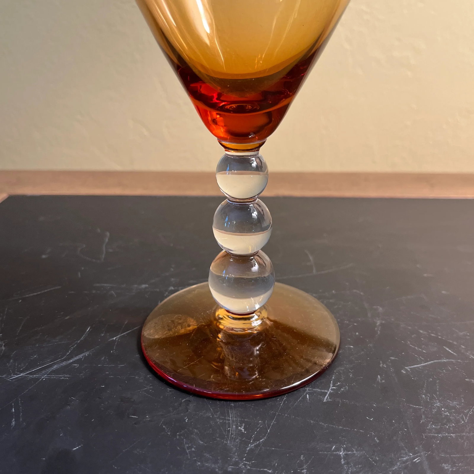Amber Glass Goblets With Bubble Stem- Set of 3 - 3