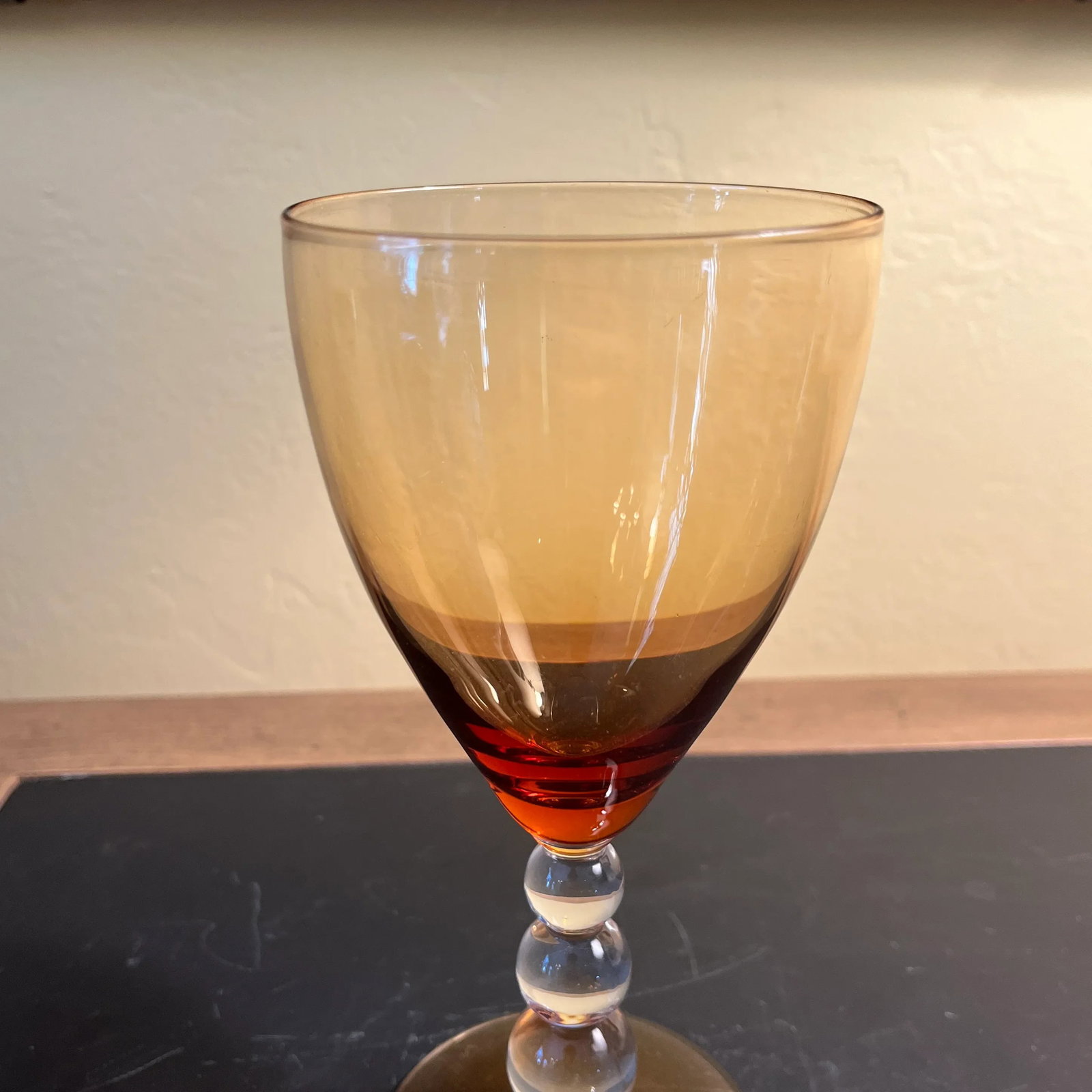 Amber Glass Goblets With Bubble Stem- Set of 3 - 4
