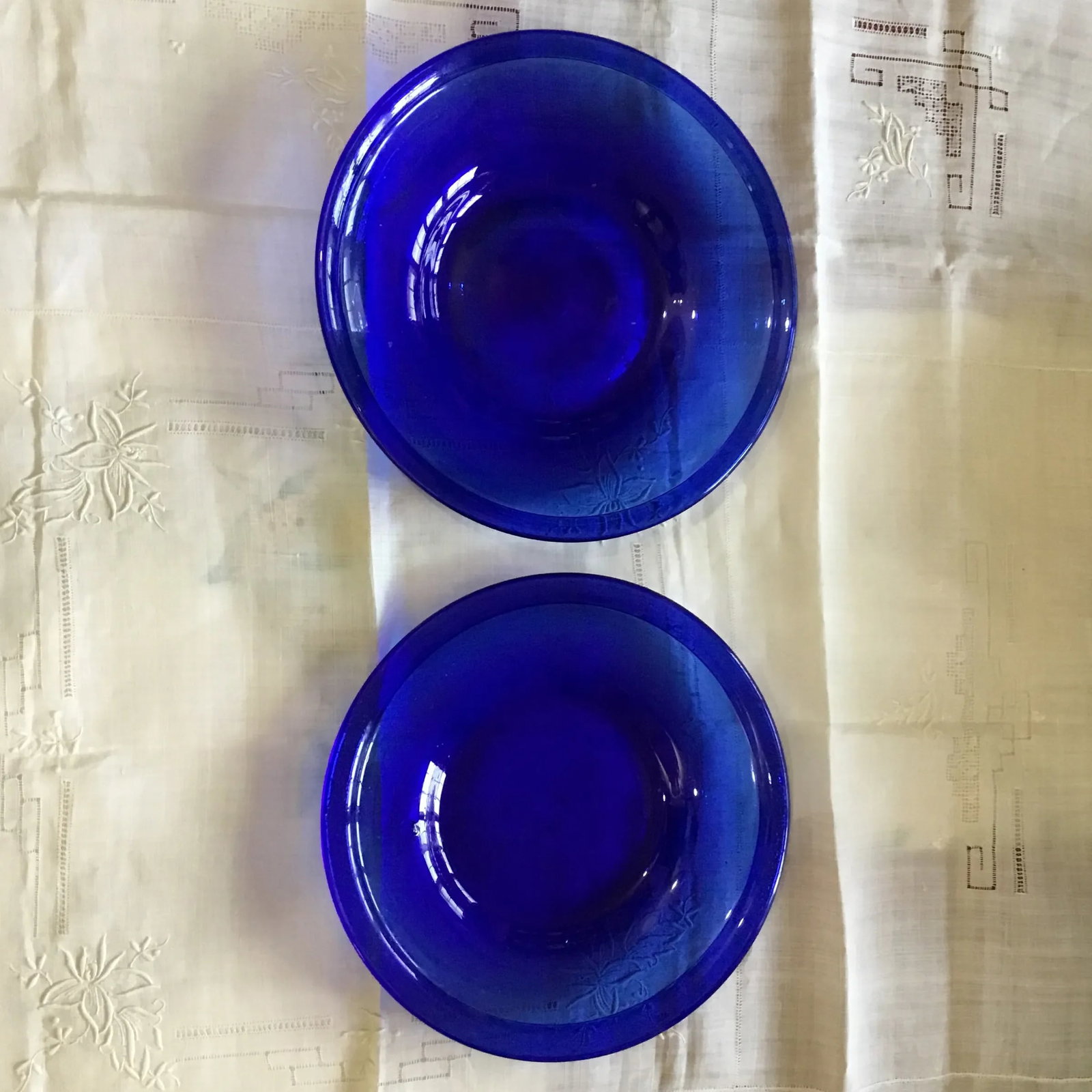 Cobalt Blue Glass Serving Dishes- Set of 2 Vintage - 10