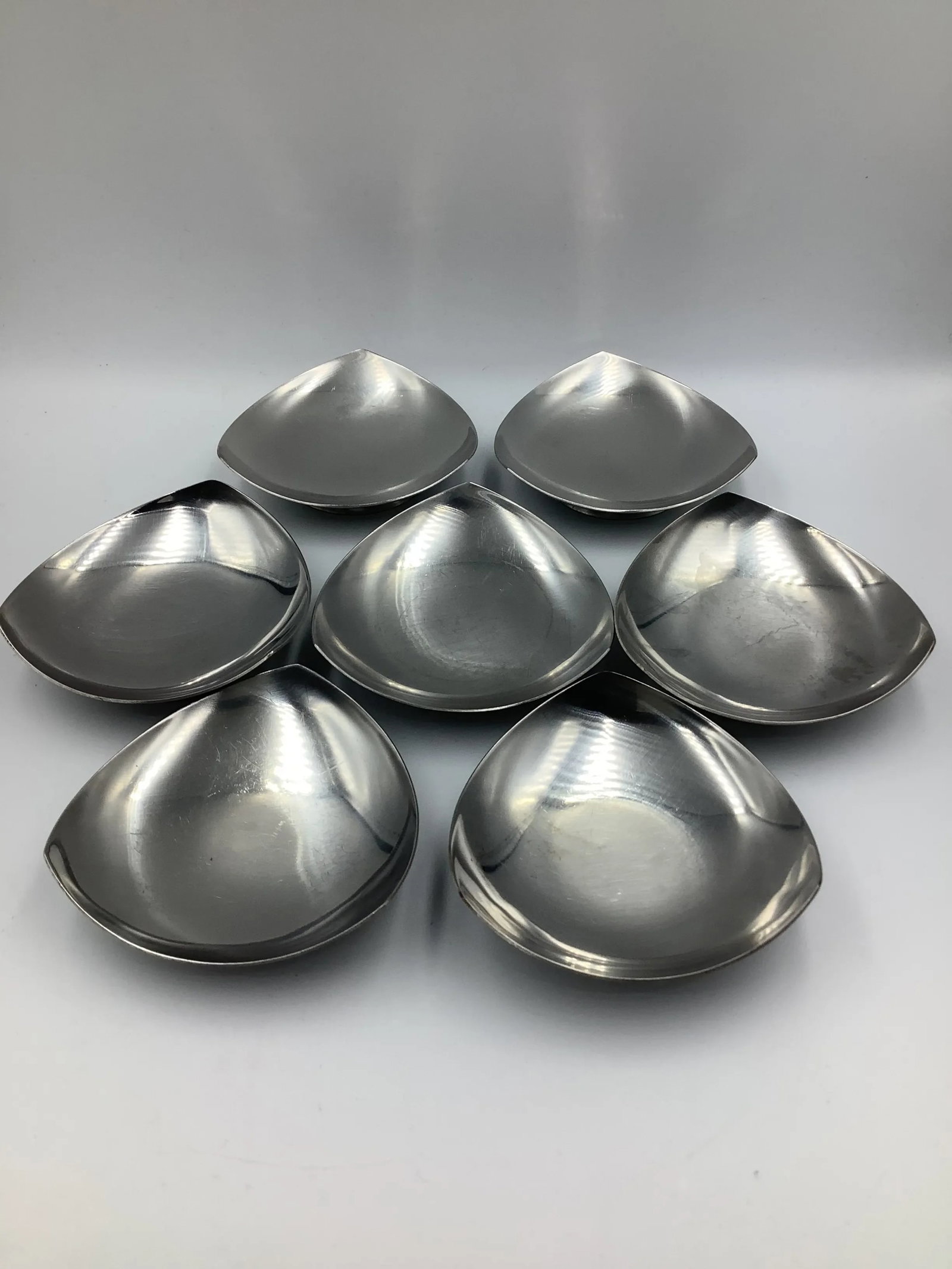 Mid Century Danish Stainless Triangle Footed Butter Pats Bowls - Set of 8 - 2
