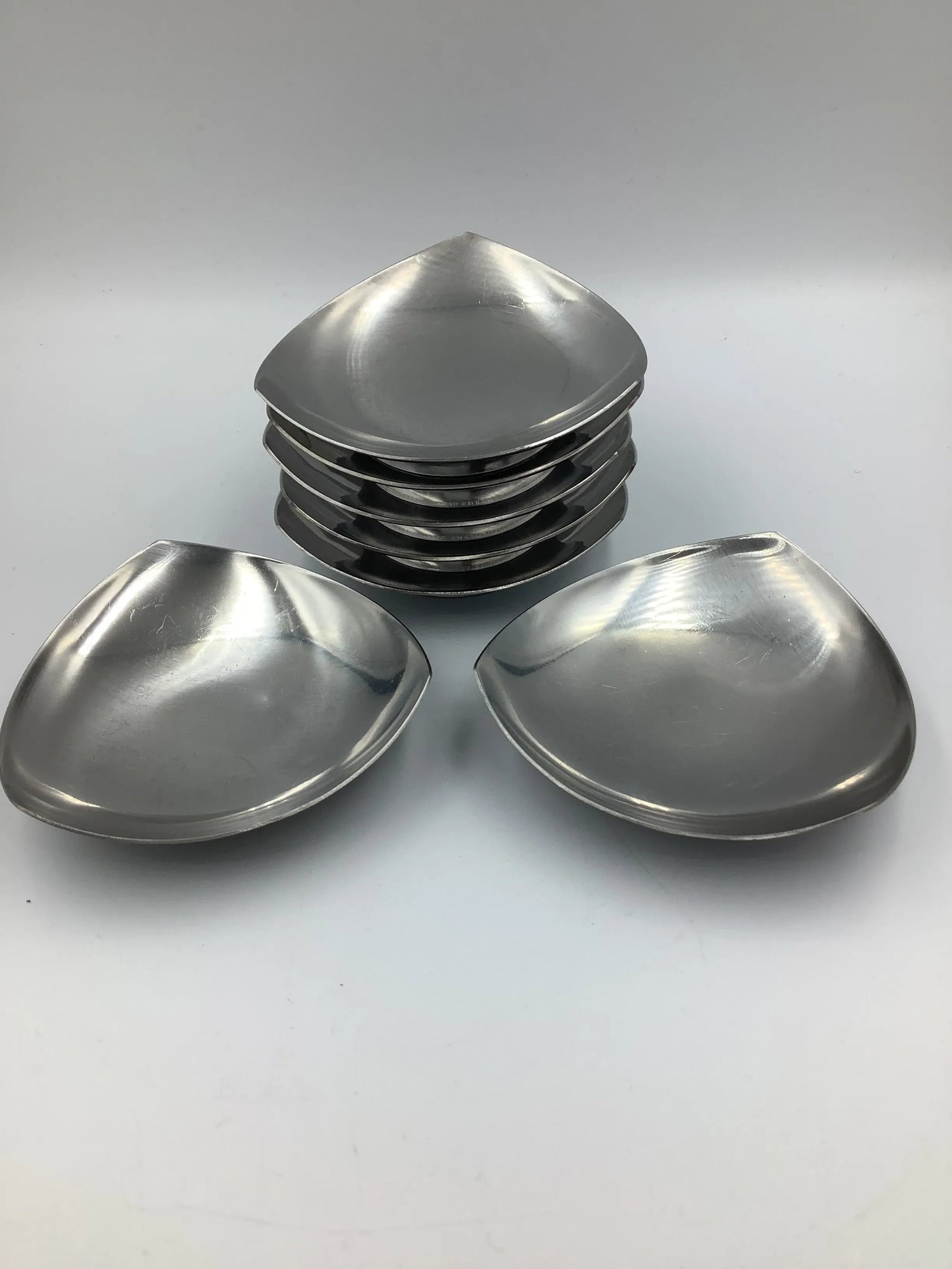 Mid Century Danish Stainless Triangle Footed Butter Pats Bowls - Set of 8 - 5