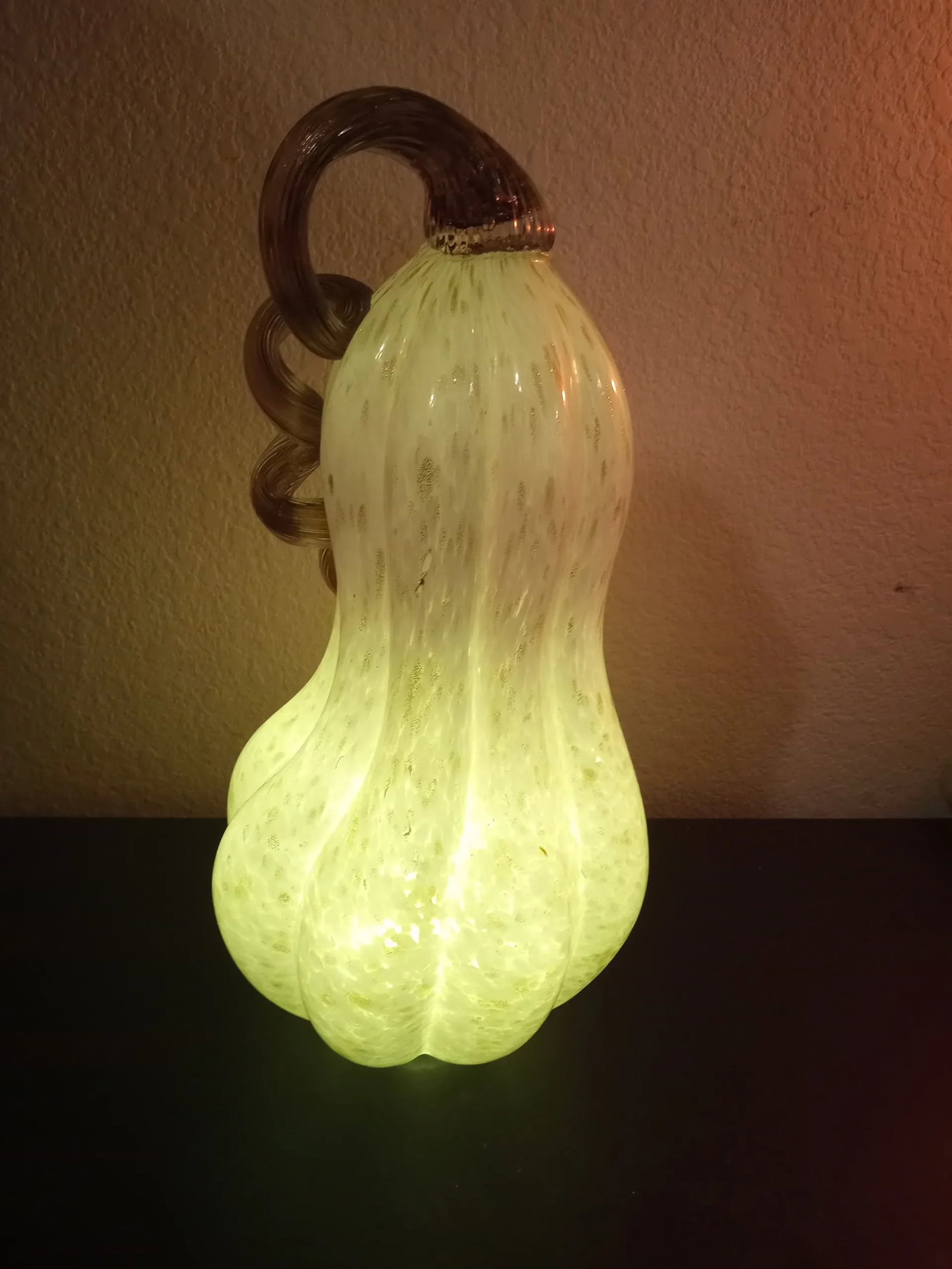 Gold Aventurine Art Glass Pumpkin Lamp - 2