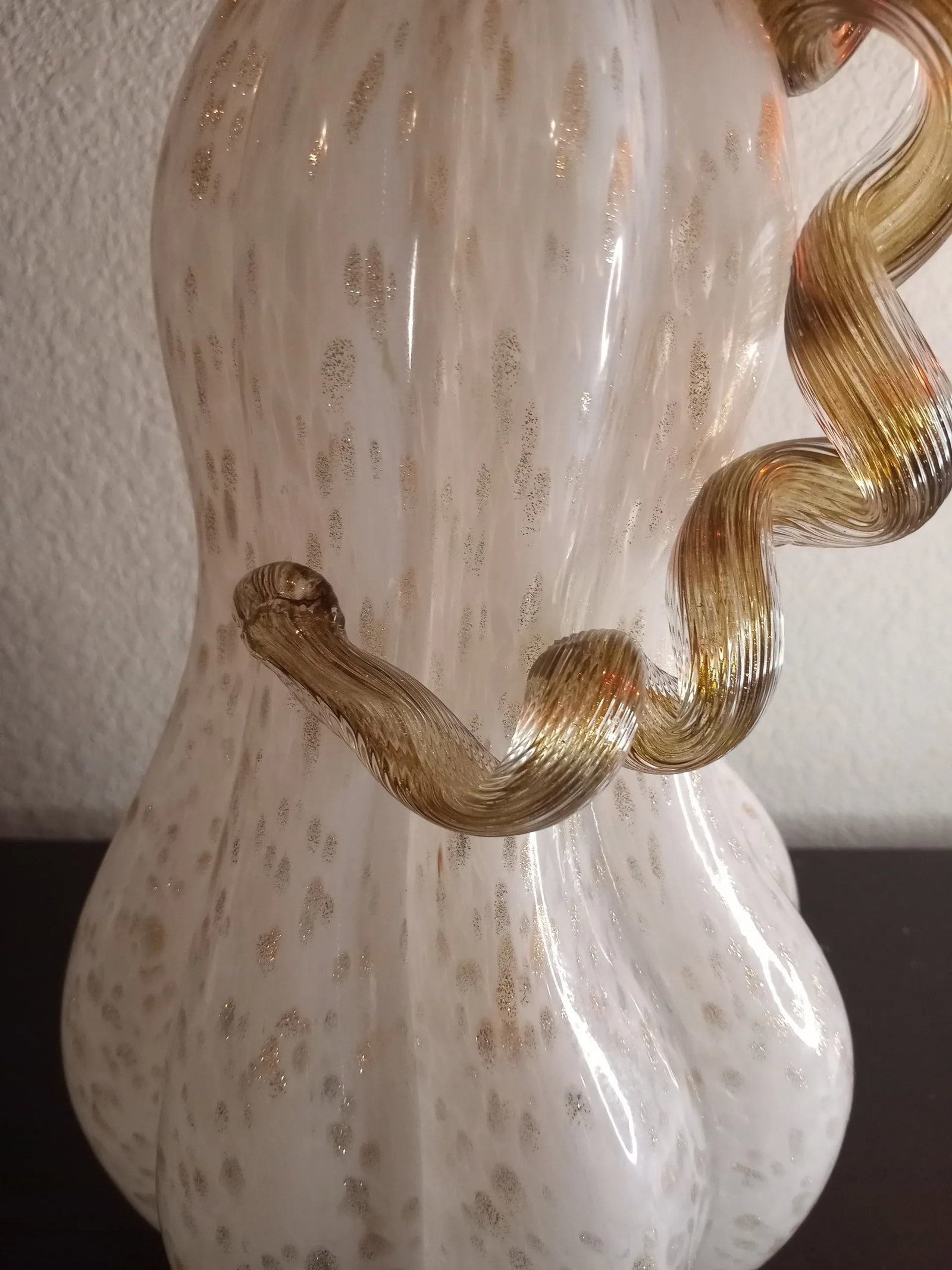 Gold Aventurine Art Glass Pumpkin Lamp - 7
