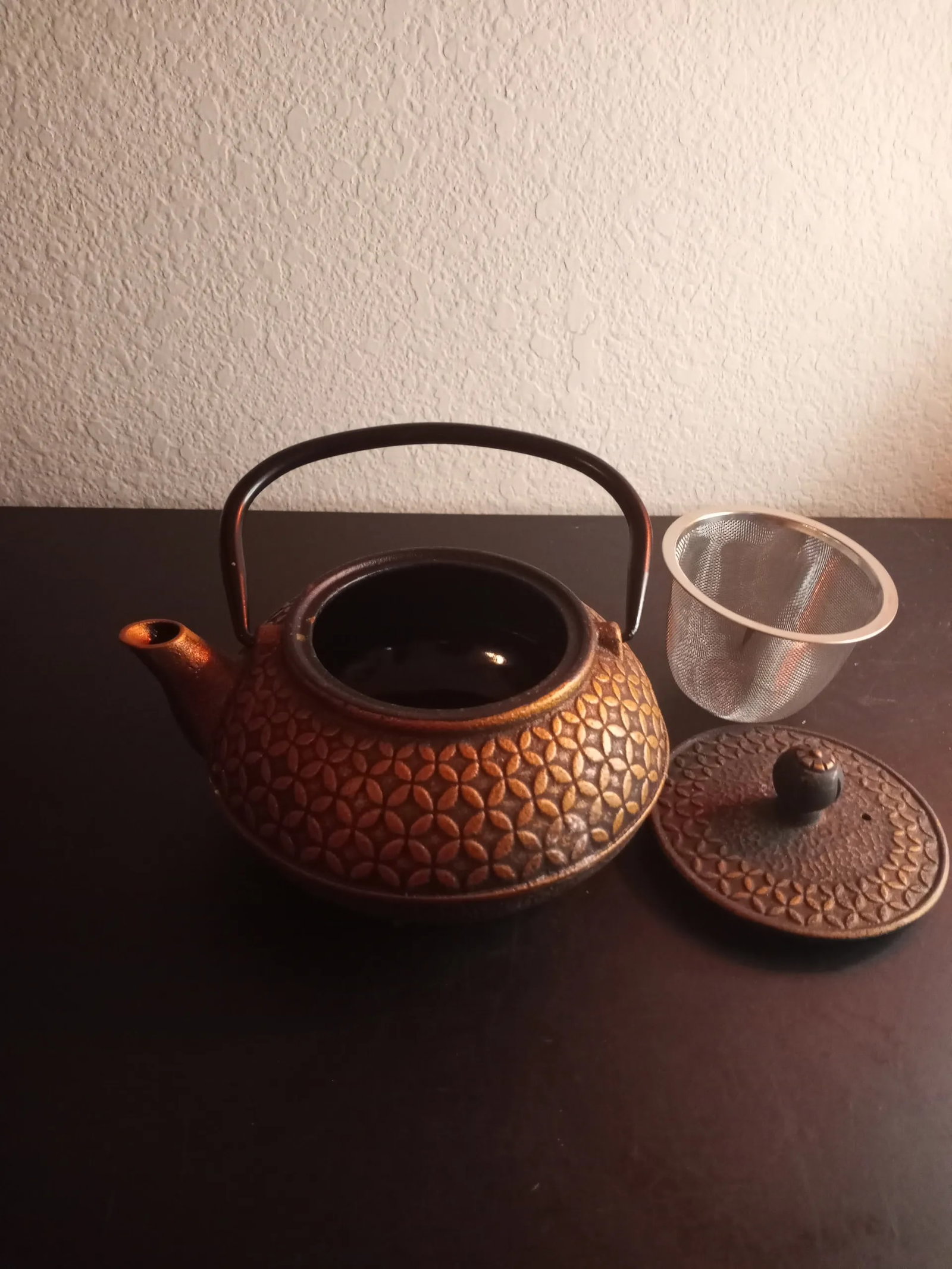 Vintage Tetsubin Japanese Cast Iron Strainer Tea Kettle - 5