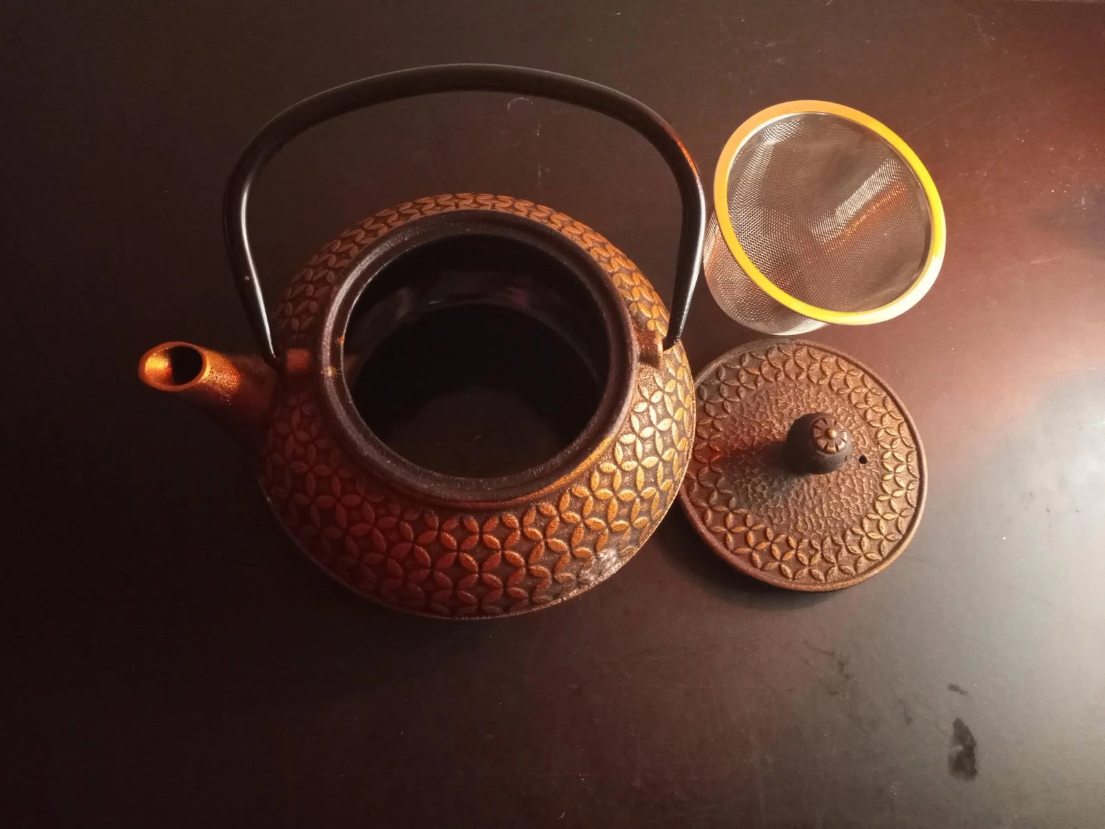 Vintage Tetsubin Japanese Cast Iron Strainer Tea Kettle - 6