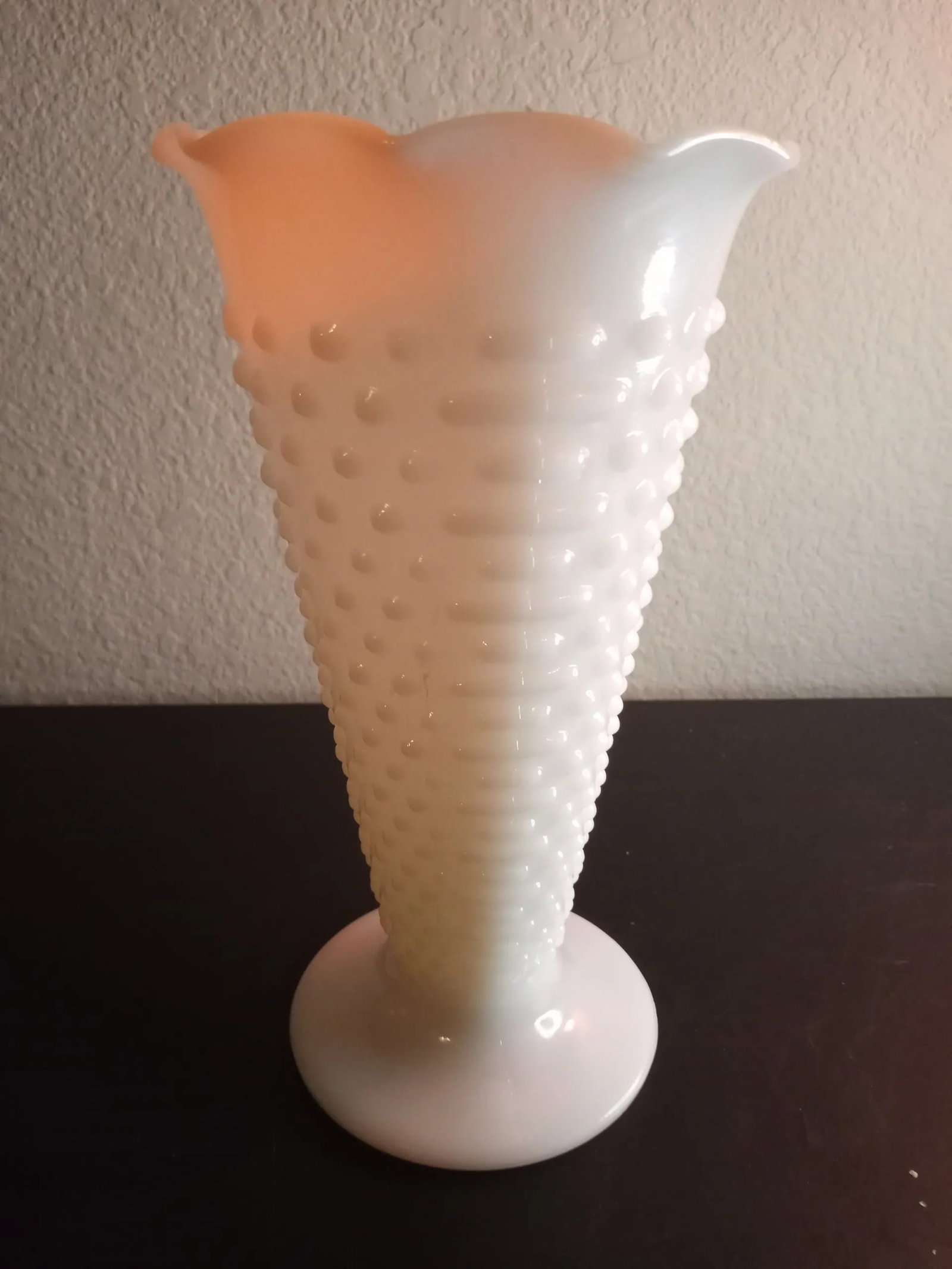1980s Anchor Hocking Milk Glass Hobnail Ruffled Vase - 4