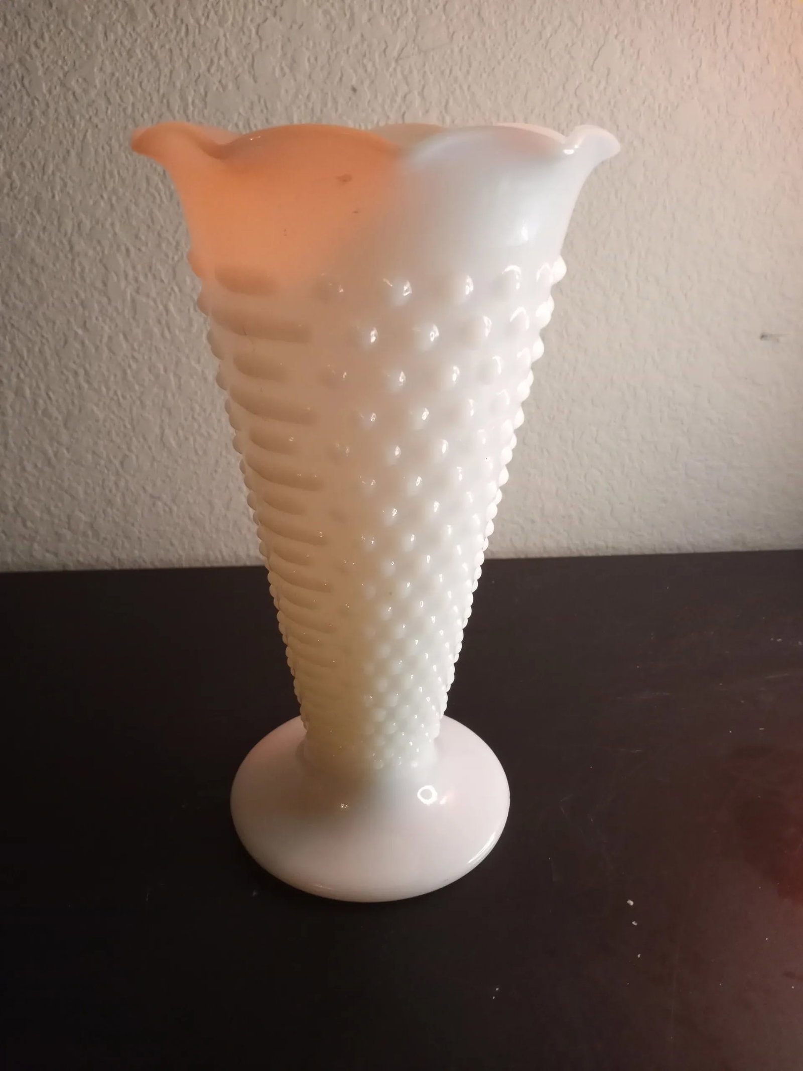 1980s Anchor Hocking Milk Glass Hobnail Ruffled Vase - 5