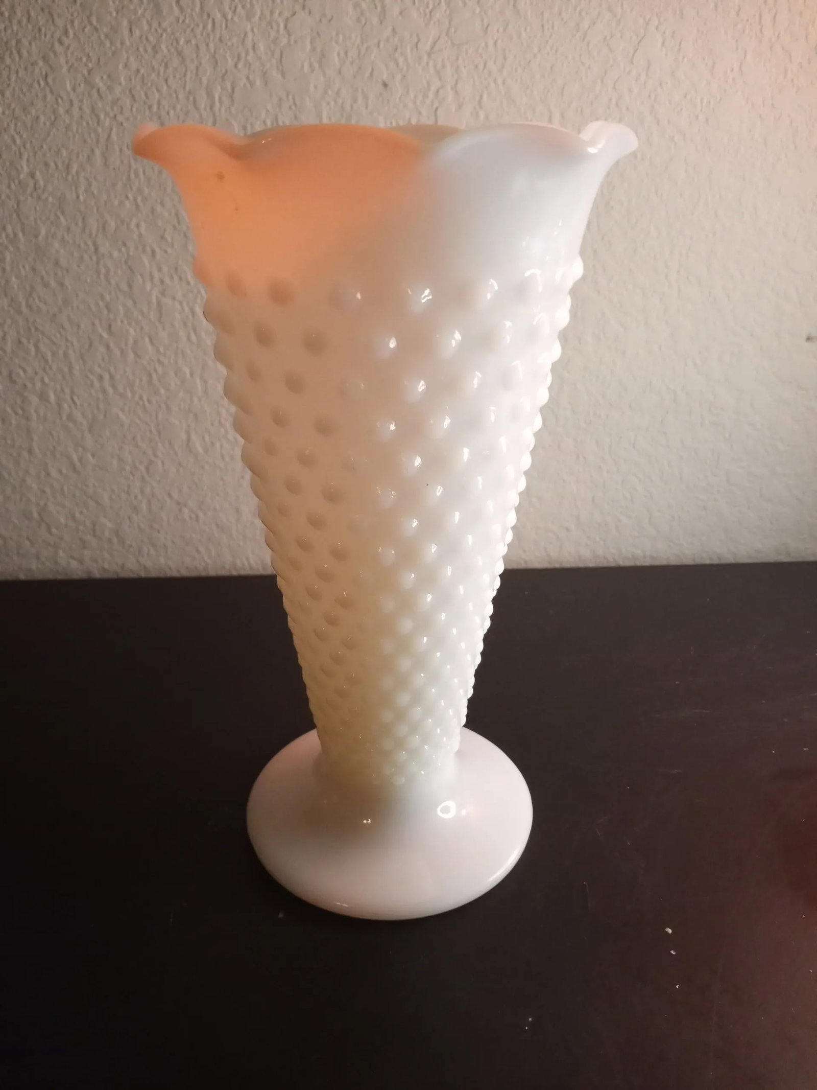1980s Anchor Hocking Milk Glass Hobnail Ruffled Vase - 6