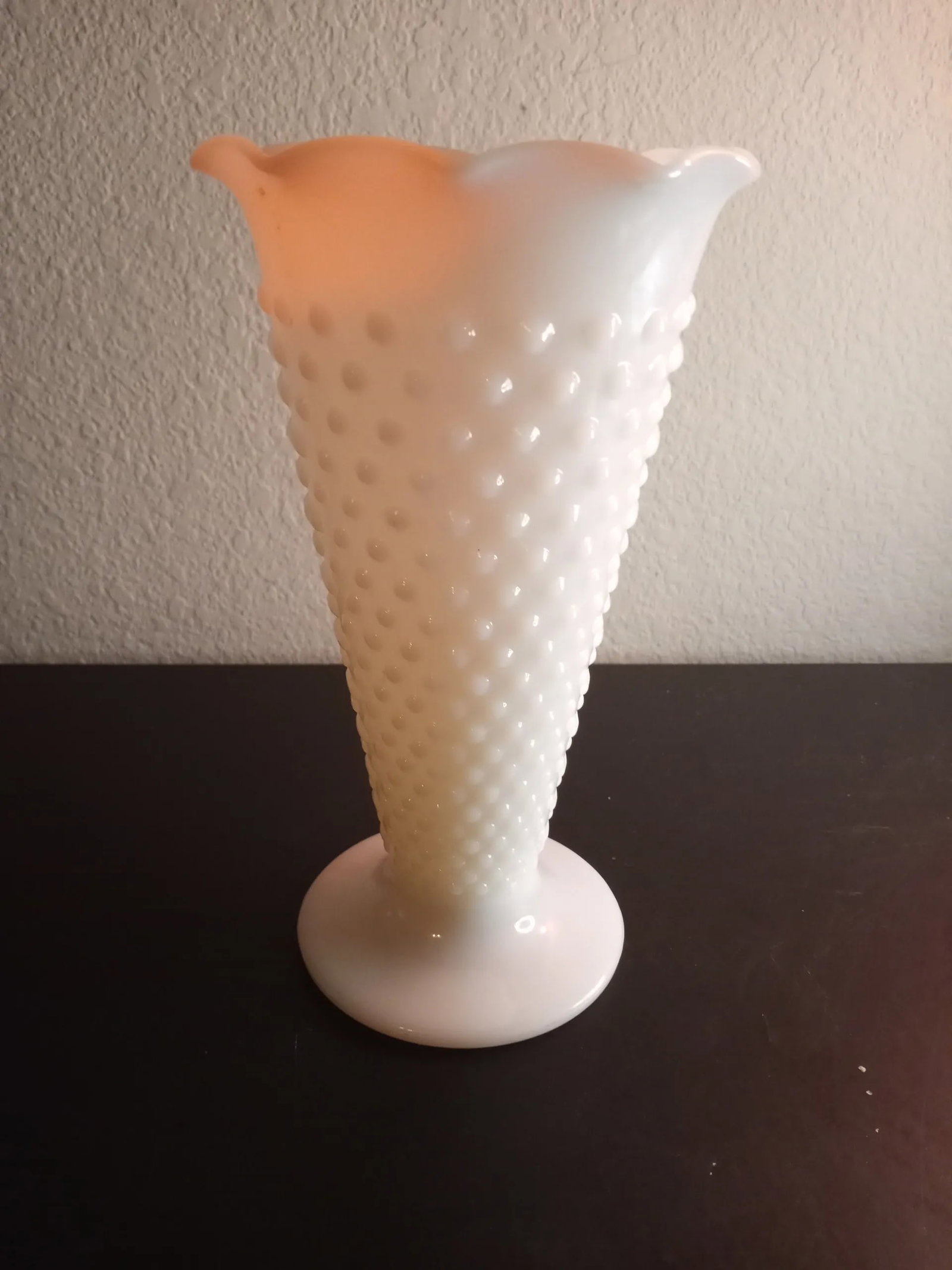 1980s Anchor Hocking Milk Glass Hobnail Ruffled Vase - 7