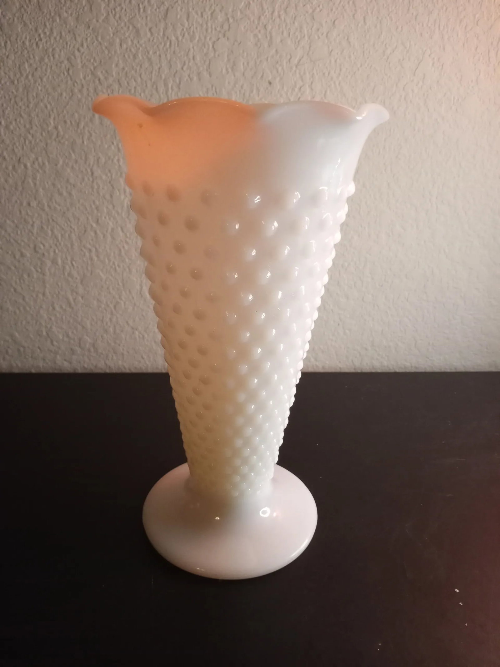 1980s Anchor Hocking Milk Glass Hobnail Ruffled Vase - 8