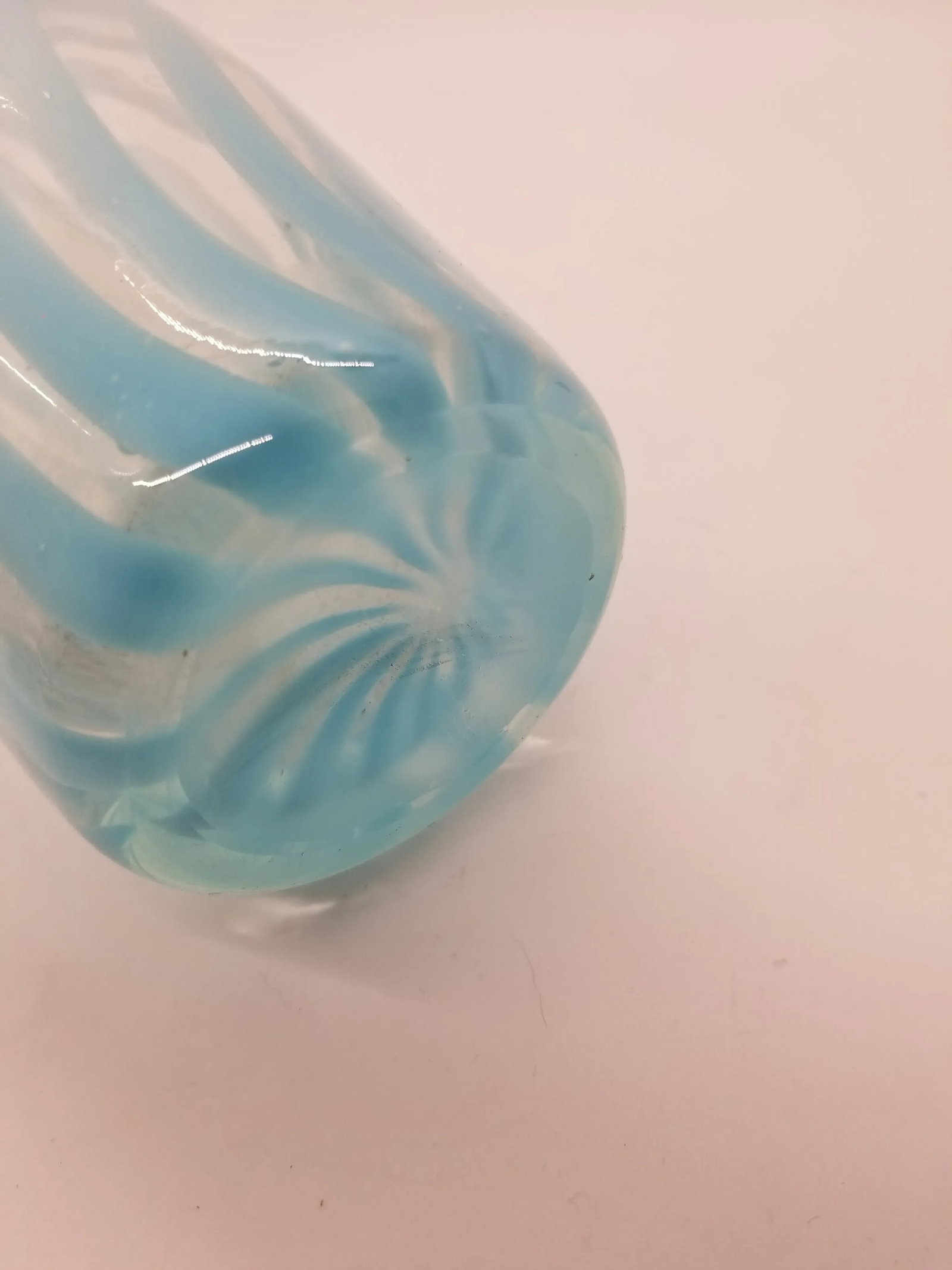 Vintage Artisan Baby Blue Striped Lipped Glass Blown Vase - 2