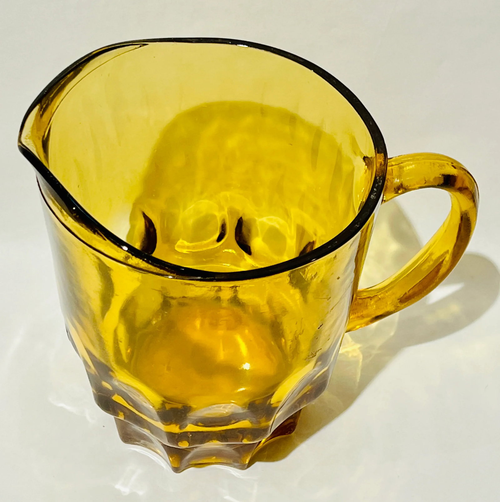 Vintage Hazel Atlas Amber Glass Thumbprint Pitcher, Heavy Handled 64 Oz Pitcher - 2