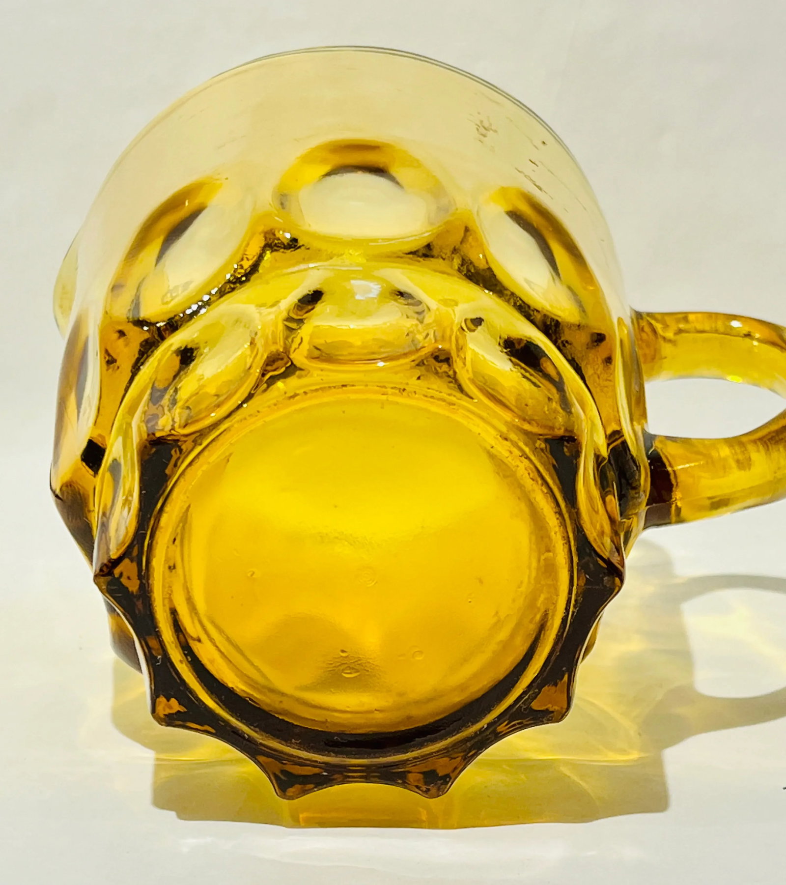 Vintage Hazel Atlas Amber Glass Thumbprint Pitcher, Heavy Handled 64 Oz Pitcher - 3