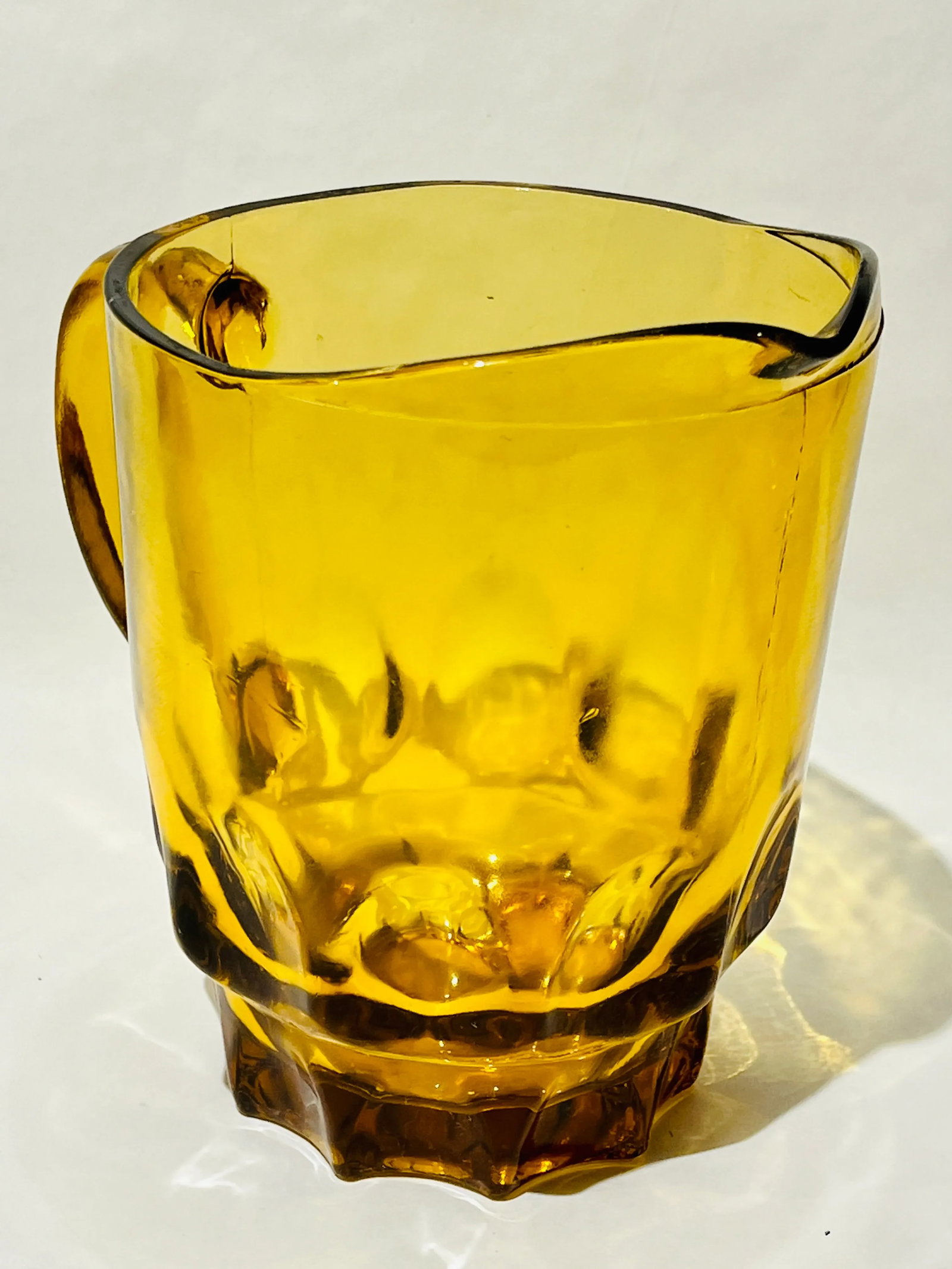 Vintage Hazel Atlas Amber Glass Thumbprint Pitcher, Heavy Handled 64 Oz Pitcher - 4