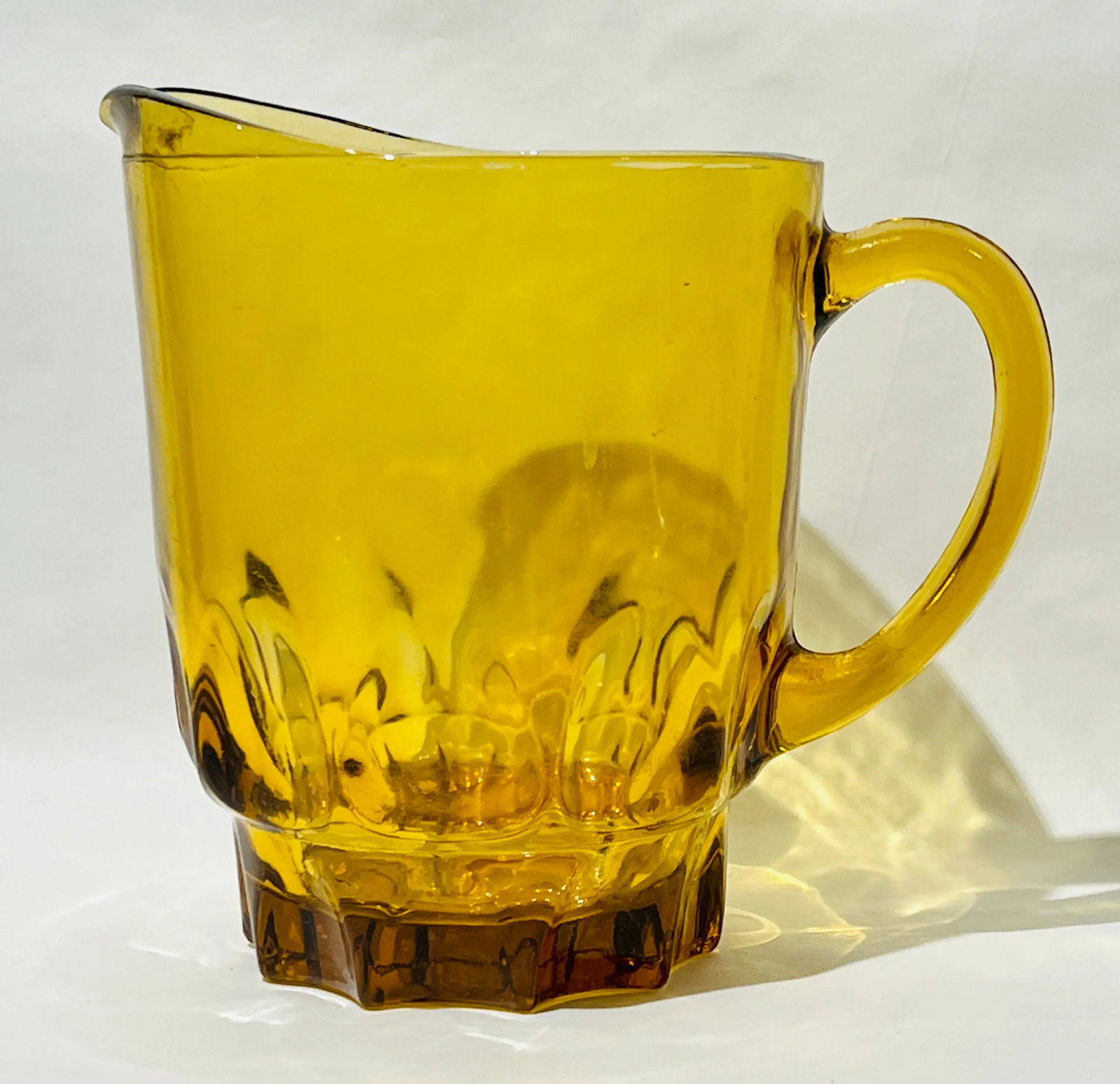Vintage Hazel Atlas Amber Glass Thumbprint Pitcher, Heavy Handled 64 Oz Pitcher - 8