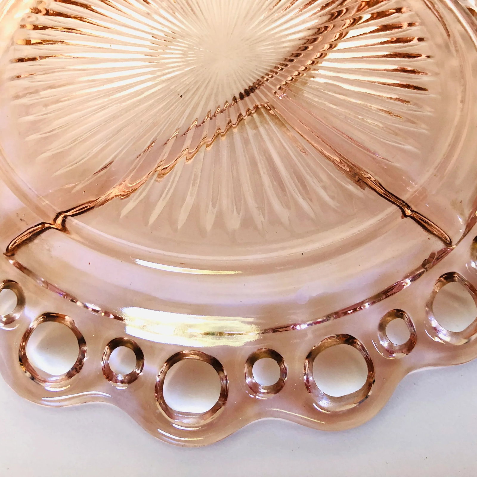 Vintage Pink Depression Glass Divided Lace Edge Plate - 2