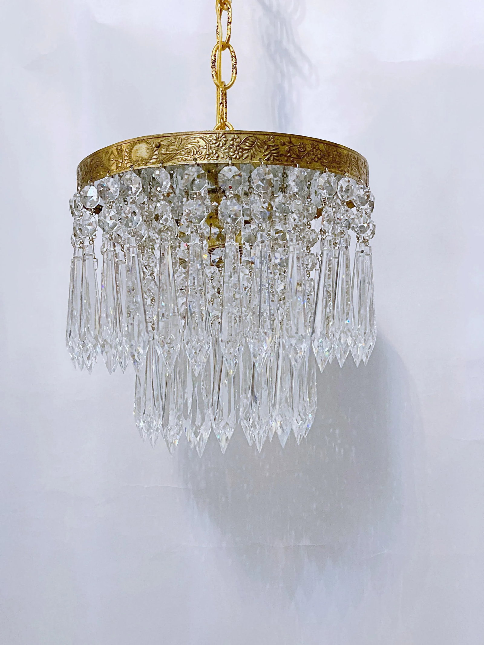 Mid-Century Italian Brass Upside Down Layered Cake Pendant - 2