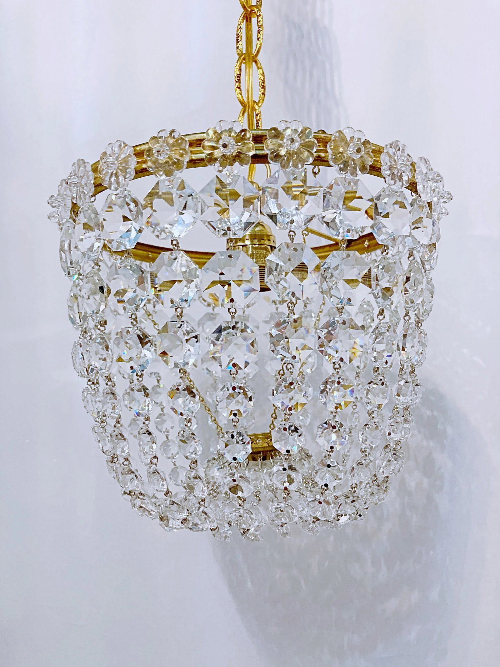 1950s Italian Brass Basket Chandelier With Rossettes - 2