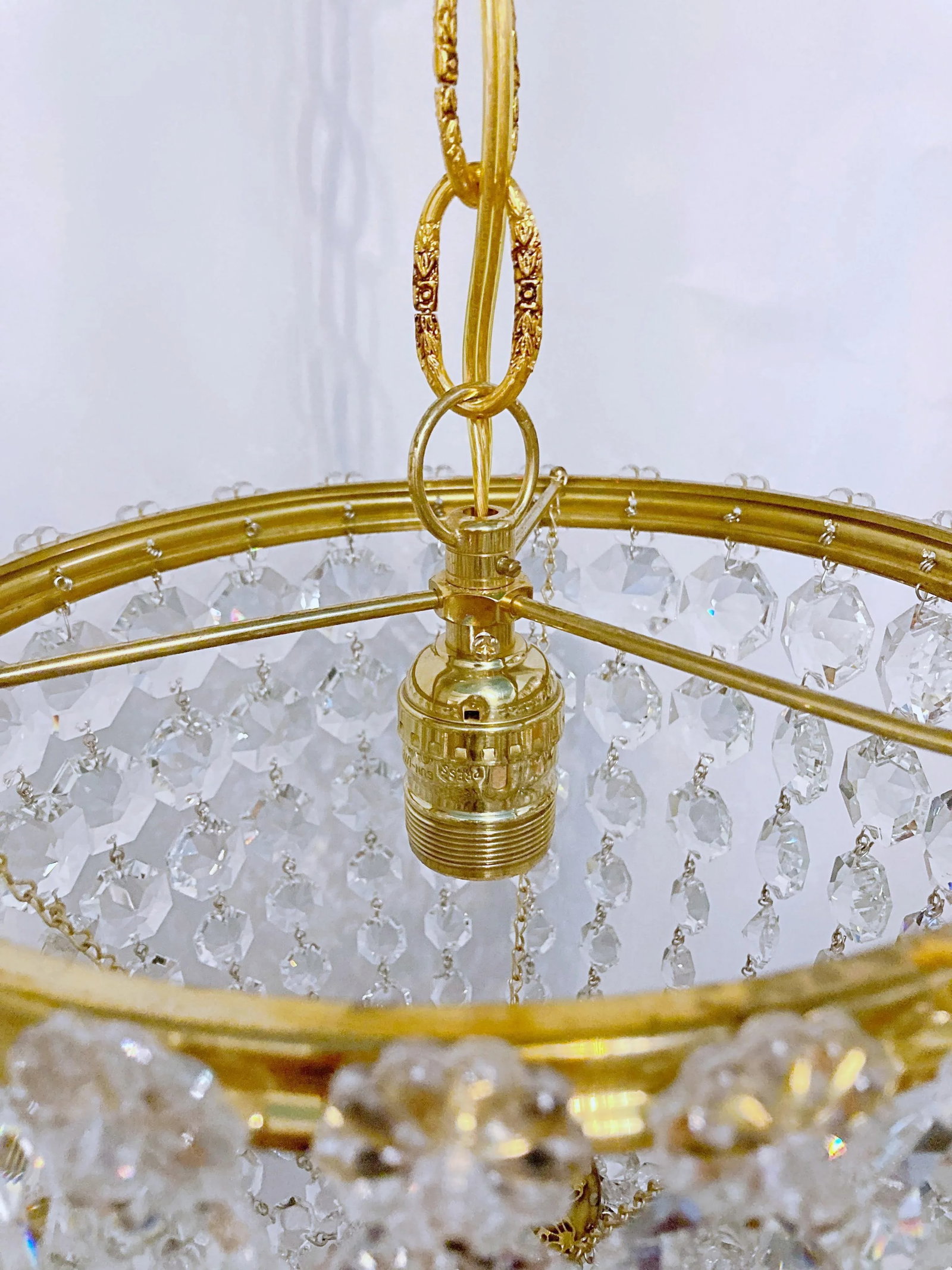 1950s Italian Brass Basket Chandelier With Rossettes - 3