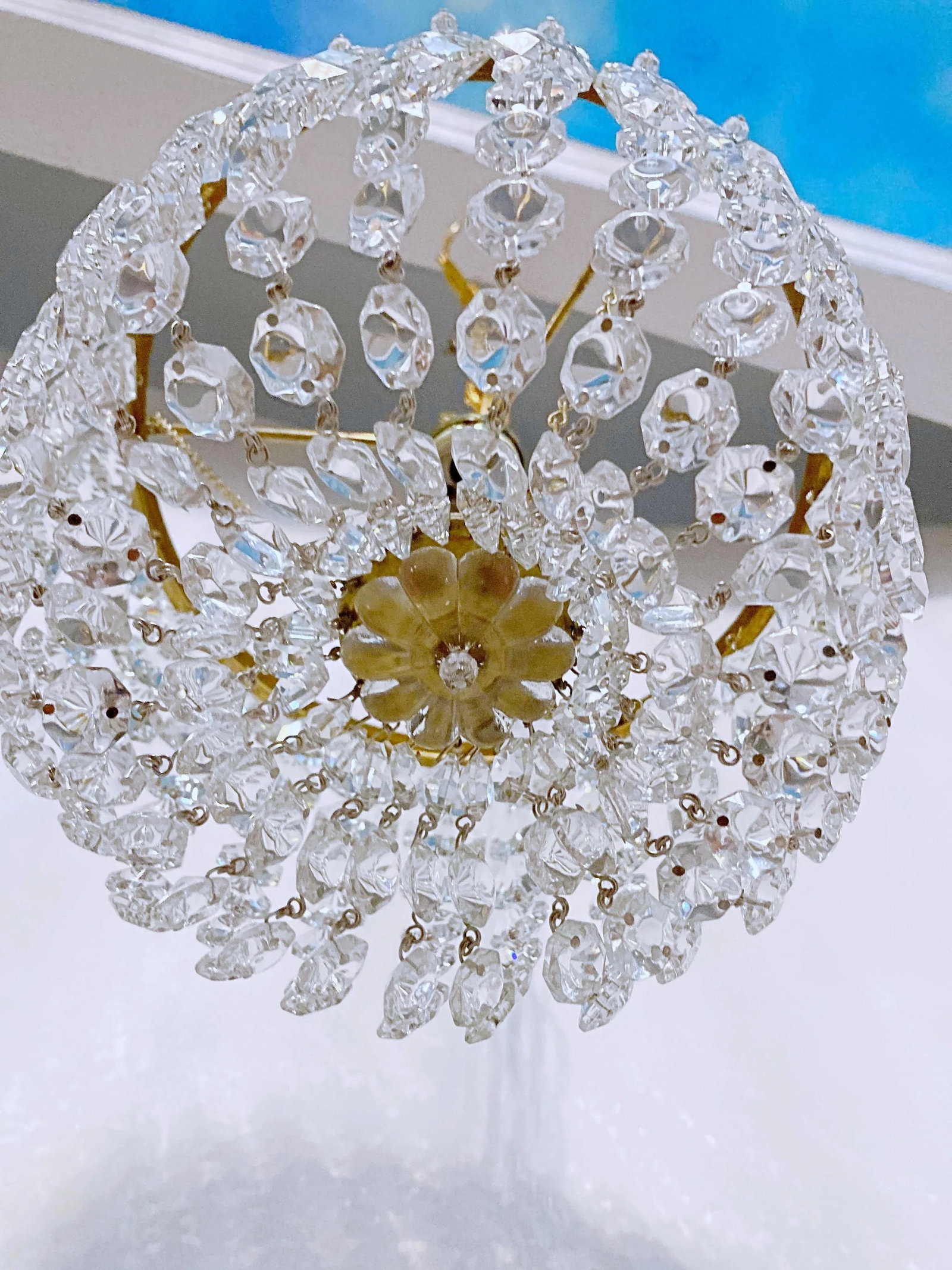 1950s Italian Brass Basket Chandelier With Rossettes - 8