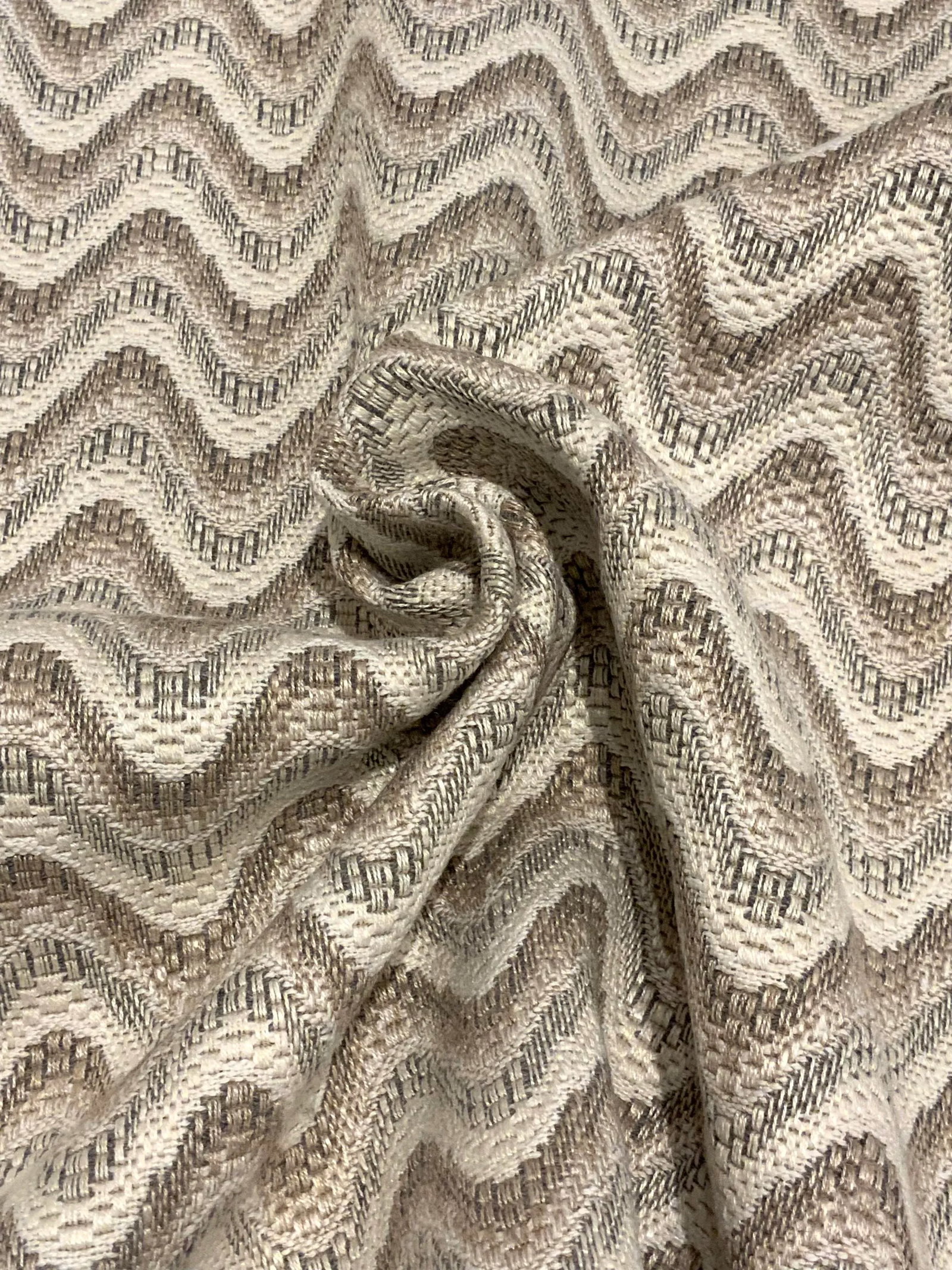 Schumacher Modern Greige Bargello Wave - Natural Designer Fabric - 3.5 Yards - 3