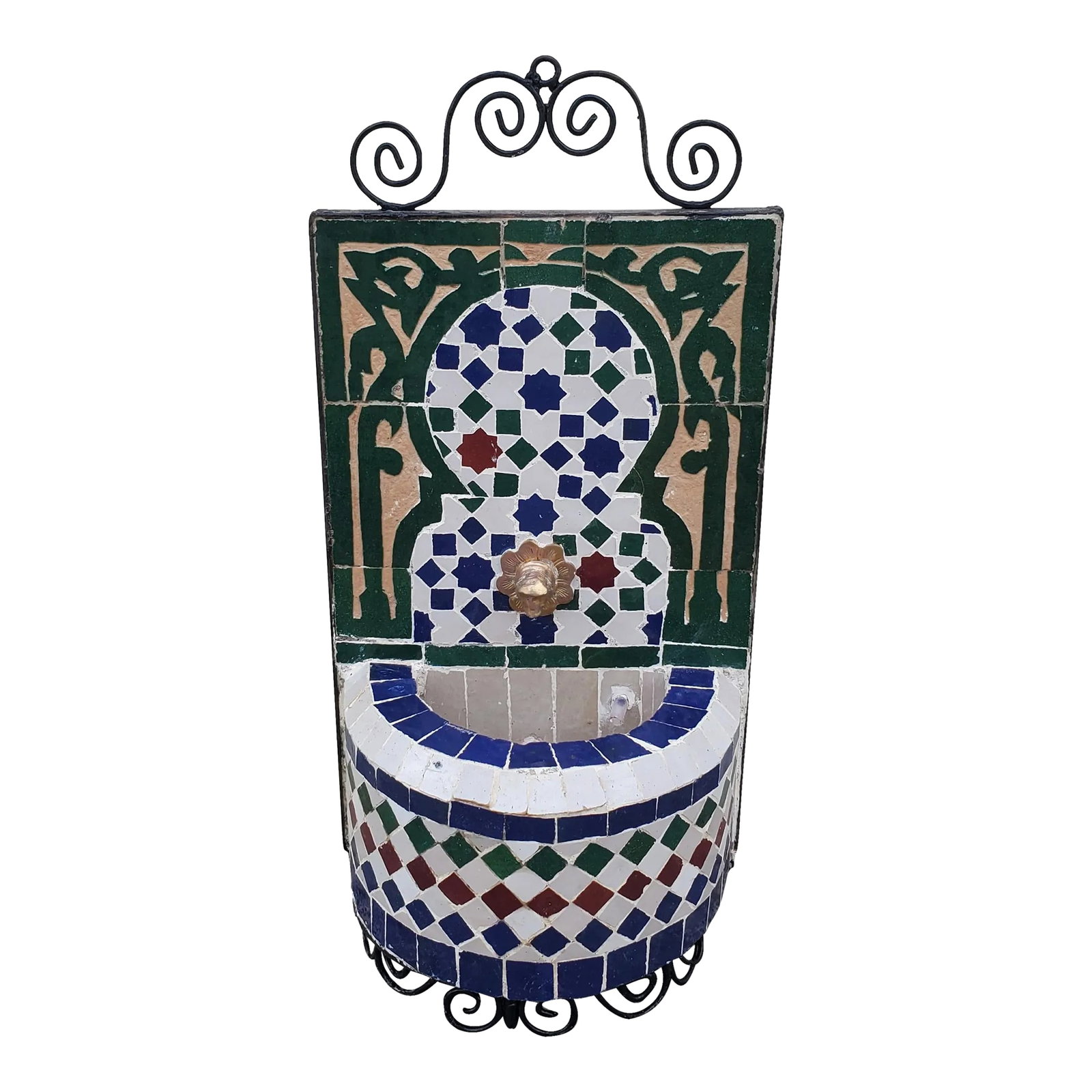 Italy Miniature Moroccan Mosaic Fountain: Miniature Moroccan mosaic fountain handmade in Marrakech, Morocco. This type of fountain is usually found in courtyards and Riads all-over Morocco. Measuring approximately 21" high, 10" wide, and 7"