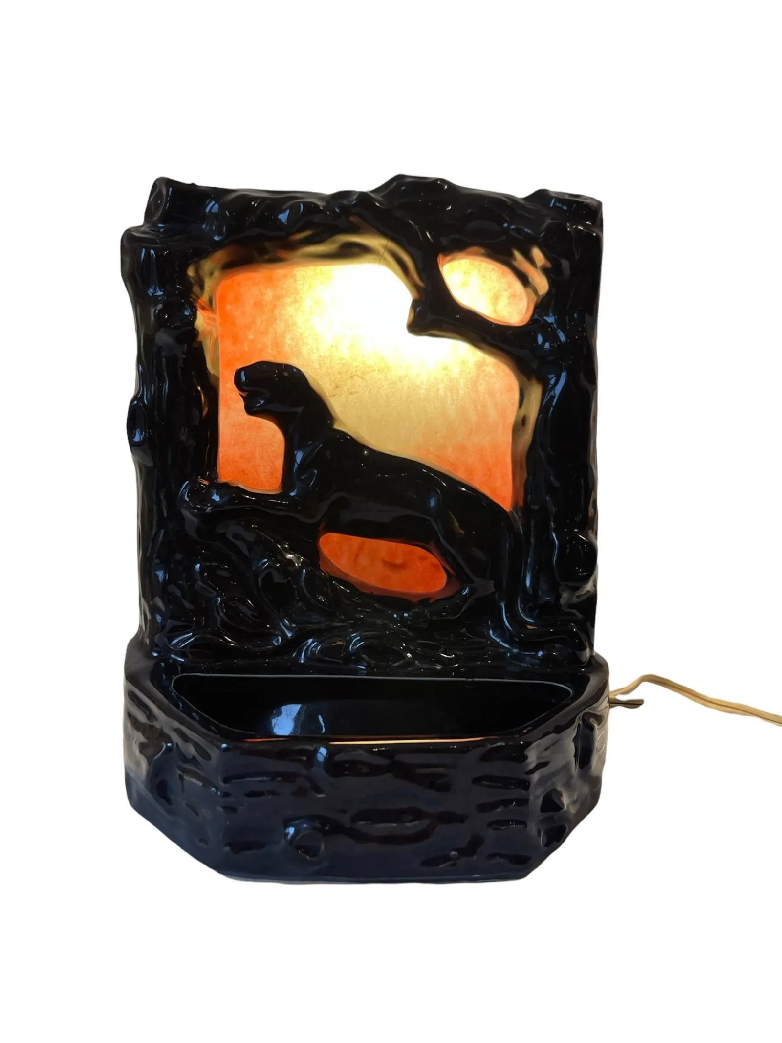 Vintage Mid-Century Ceramic Black Glaze Panther Tv Lamp - 2