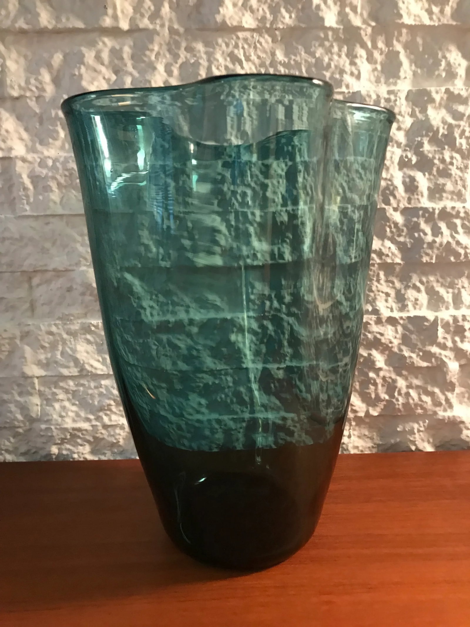 1958 Vintage Mid-Century Modern Blenko Fluted Glass Turquoise Vase #404-M by Wayne Husted - 2