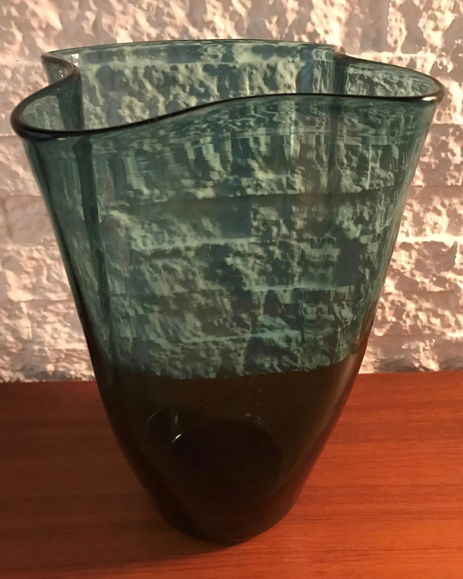 1958 Vintage Mid-Century Modern Blenko Fluted Glass Turquoise Vase #404-M by Wayne Husted - 3