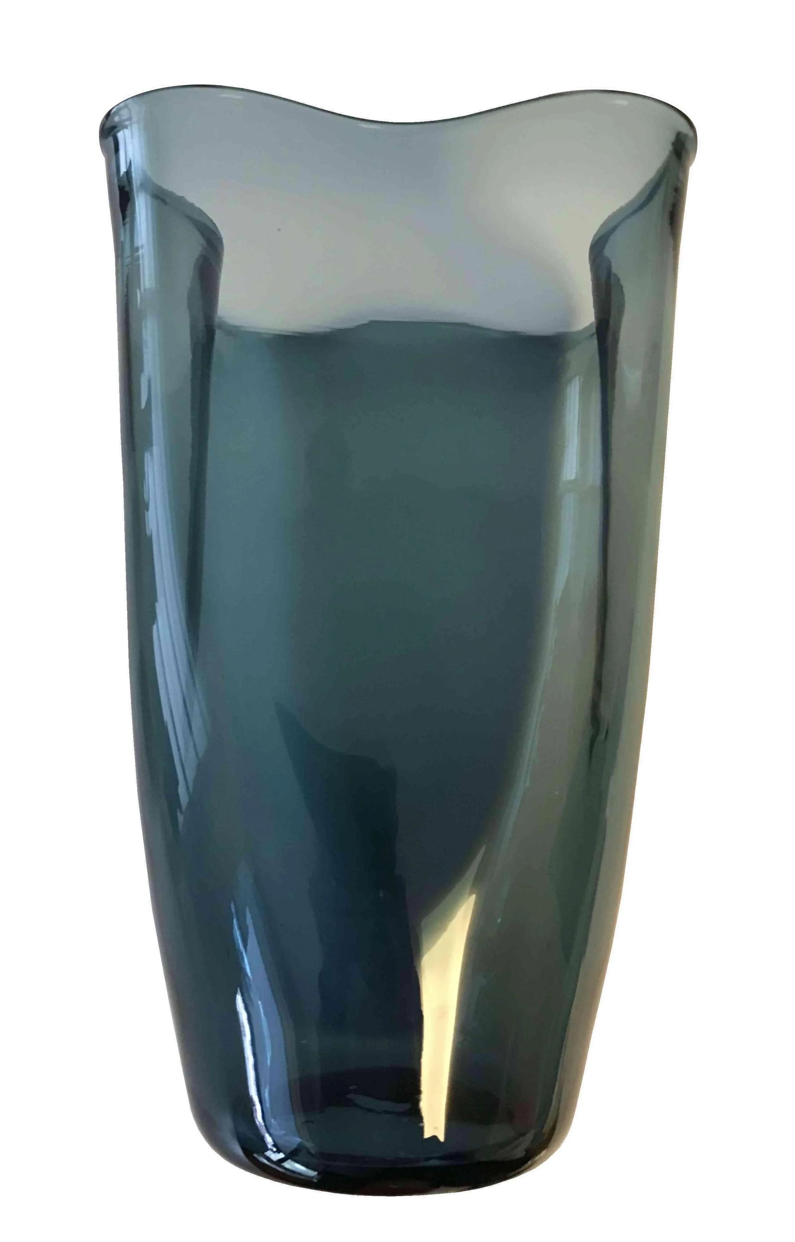 1958 Vintage Mid-Century Modern Blenko Fluted Glass Turquoise Vase #404-M by Wayne Husted - 8