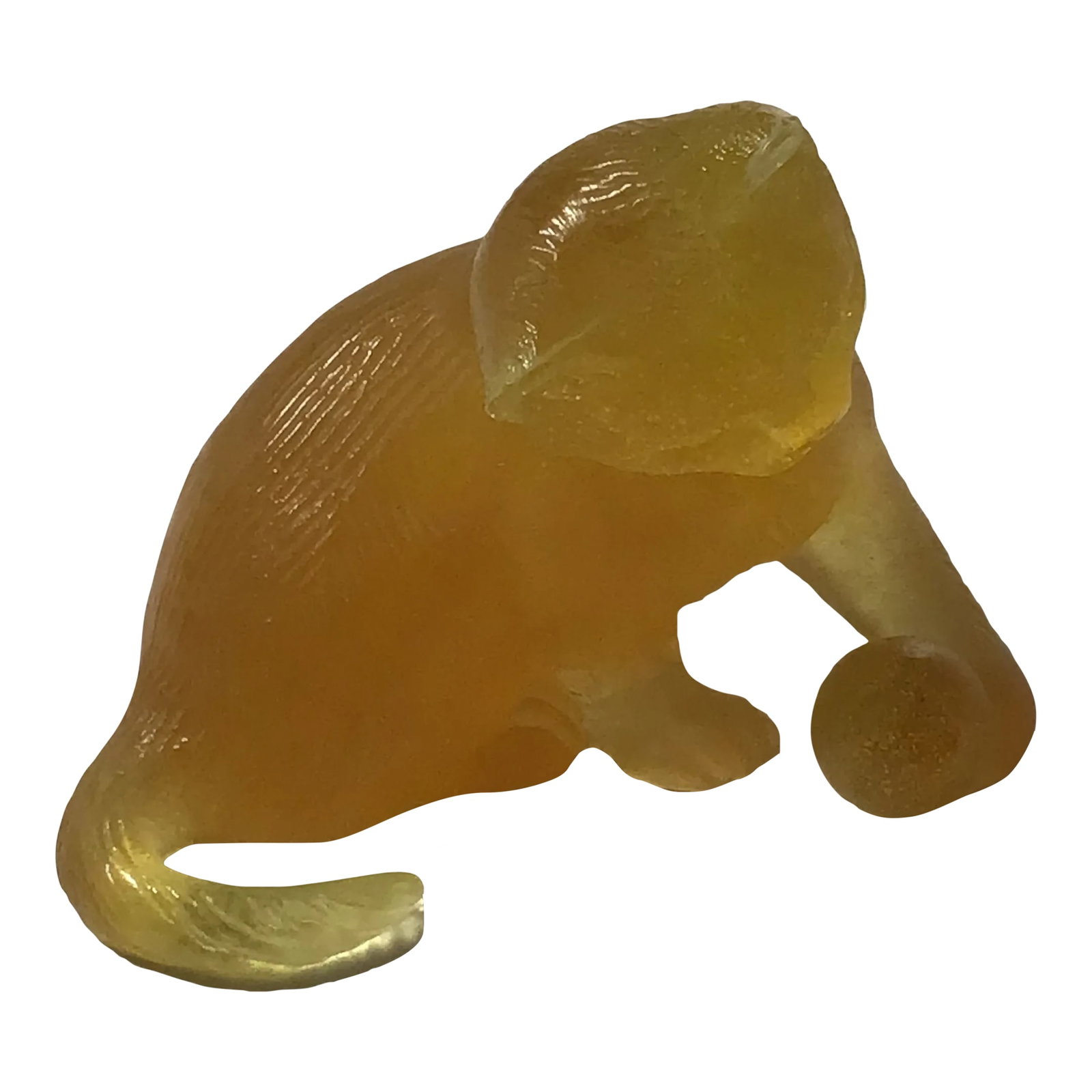 2000's Daum French Crystal Cat With Ball in Caramel: Daum Handmade crystal, designed and made in Nancy, France. This style of crystal is referred to as "Pate De Verre" This delightful French crystal cat playing with a ball, makes a lovely accent piece. 