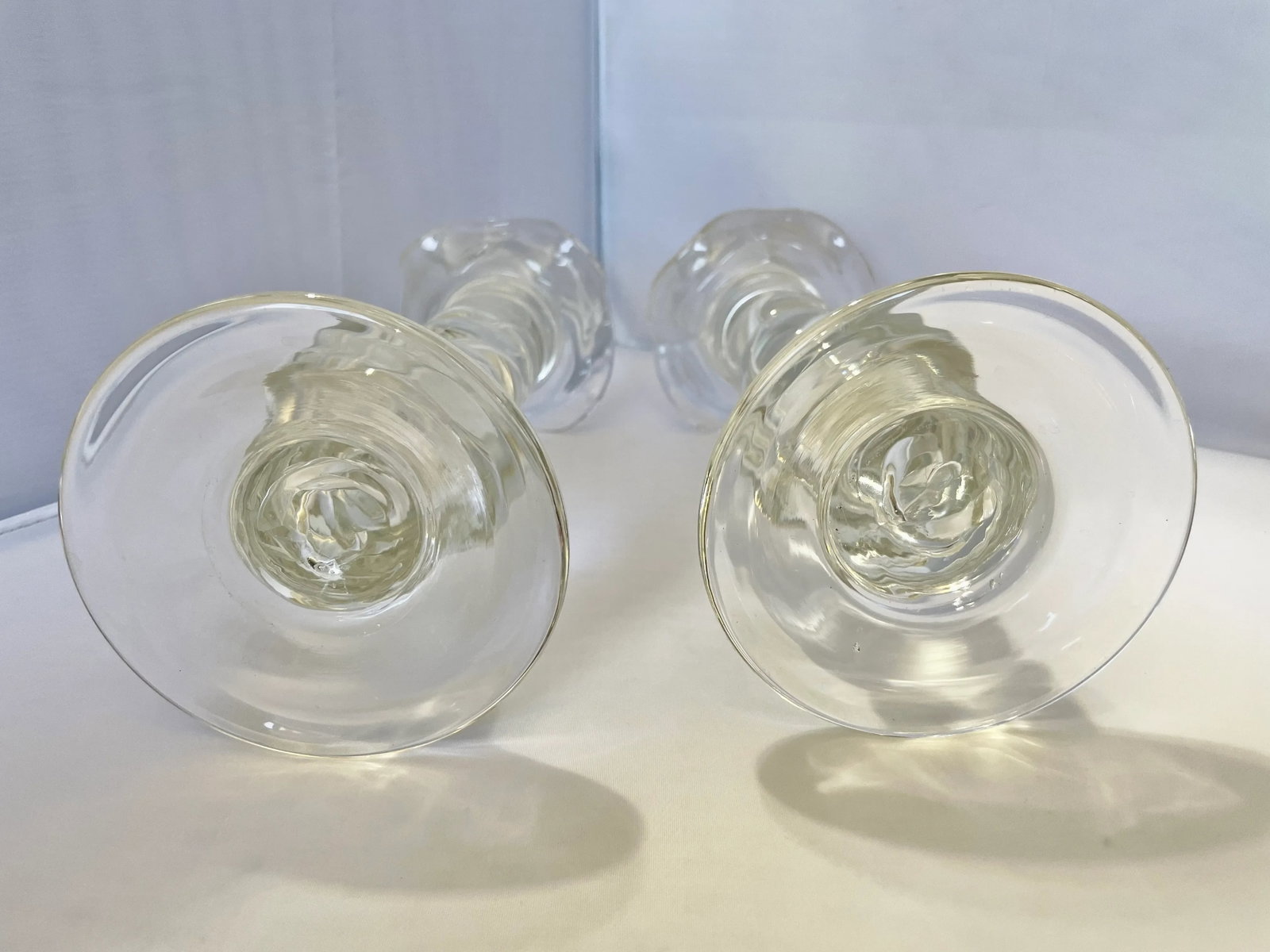 Murano Clear Crystal Glass Air Twist Stem Candlestick Holders - a Pair - 2