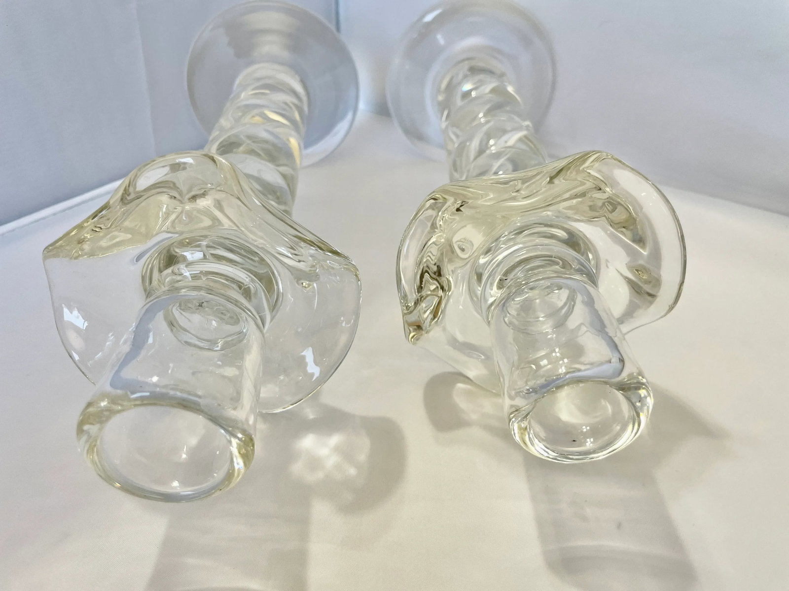 Murano Clear Crystal Glass Air Twist Stem Candlestick Holders - a Pair - 7
