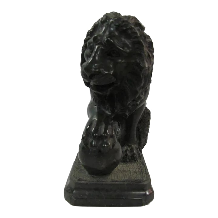 Mid 19th Century Hand Carved Marble Lion: Hand carved lion out of green marble with great detail. In fabulous condition. H: 5.5" W: 6.5" D: 2.5" Condition: Alterations: Unknown Imperfections: Some Imperfections Condition Notes: fabulous