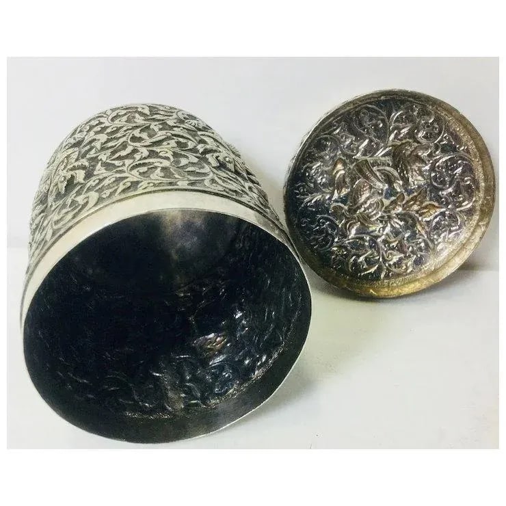 Chinese Silver Hand Chased Covered Jar With Foo Dogs - 4