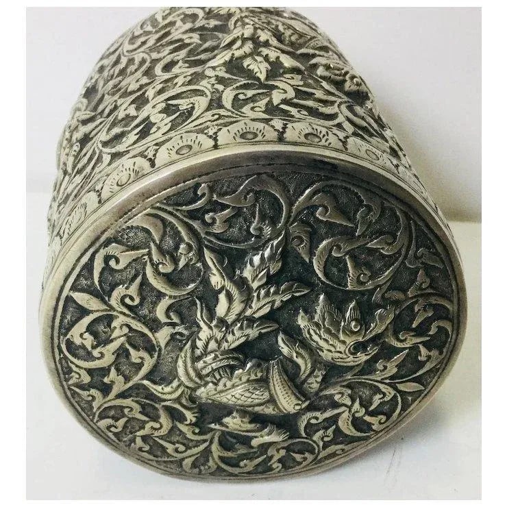 Chinese Silver Hand Chased Covered Jar With Foo Dogs - 5