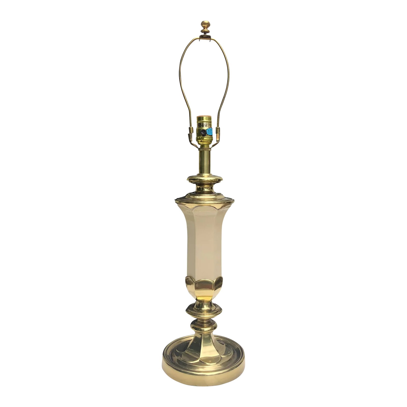 Stiffel Mid-Century Brass Tulip Lamp: Iconic Stiffel heavy brass table lamp with a lovely faceted tulip shaped enameled and polished brass body. Made in the USA, every Stiffel lamp is an original, created by talented designers and