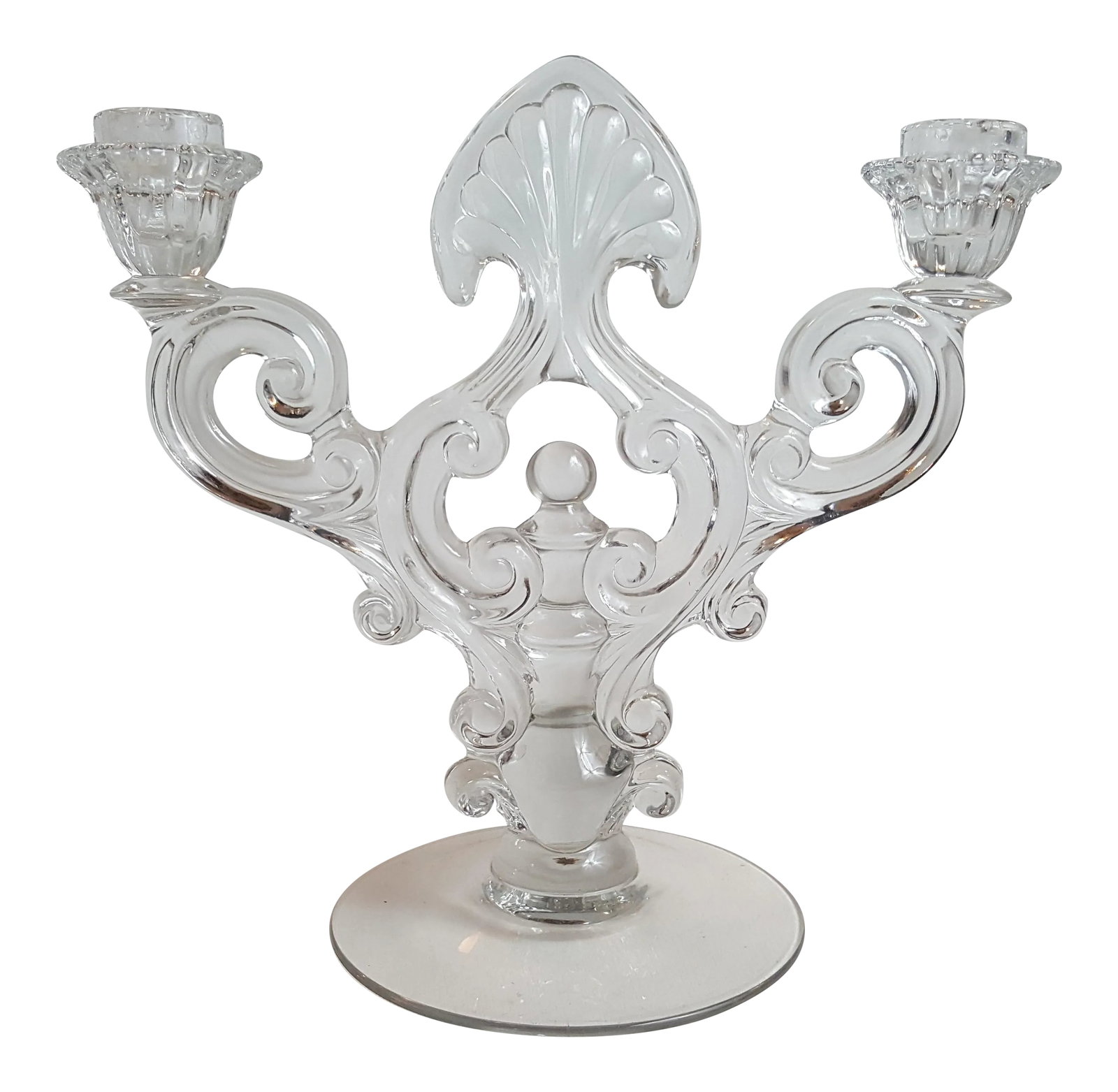 Cambridge Crystal 1441 Glass Key Hole Candelabrum: 1441 Key Hole Candelabrum by Cambridge came in 3 versions. This piece is so rare that it sometimes gets confused with a similar epergne, however there was a 2 light candelabrum made in this series