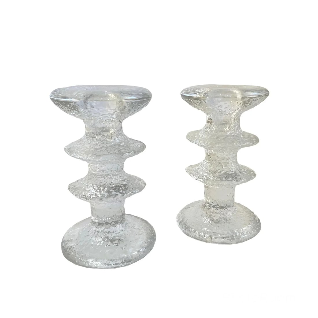 Iittala Crystal Icicle Glass Candle Holders by Timo Sarpaneva, Finland - a Pair Vintage Mid Century - 11