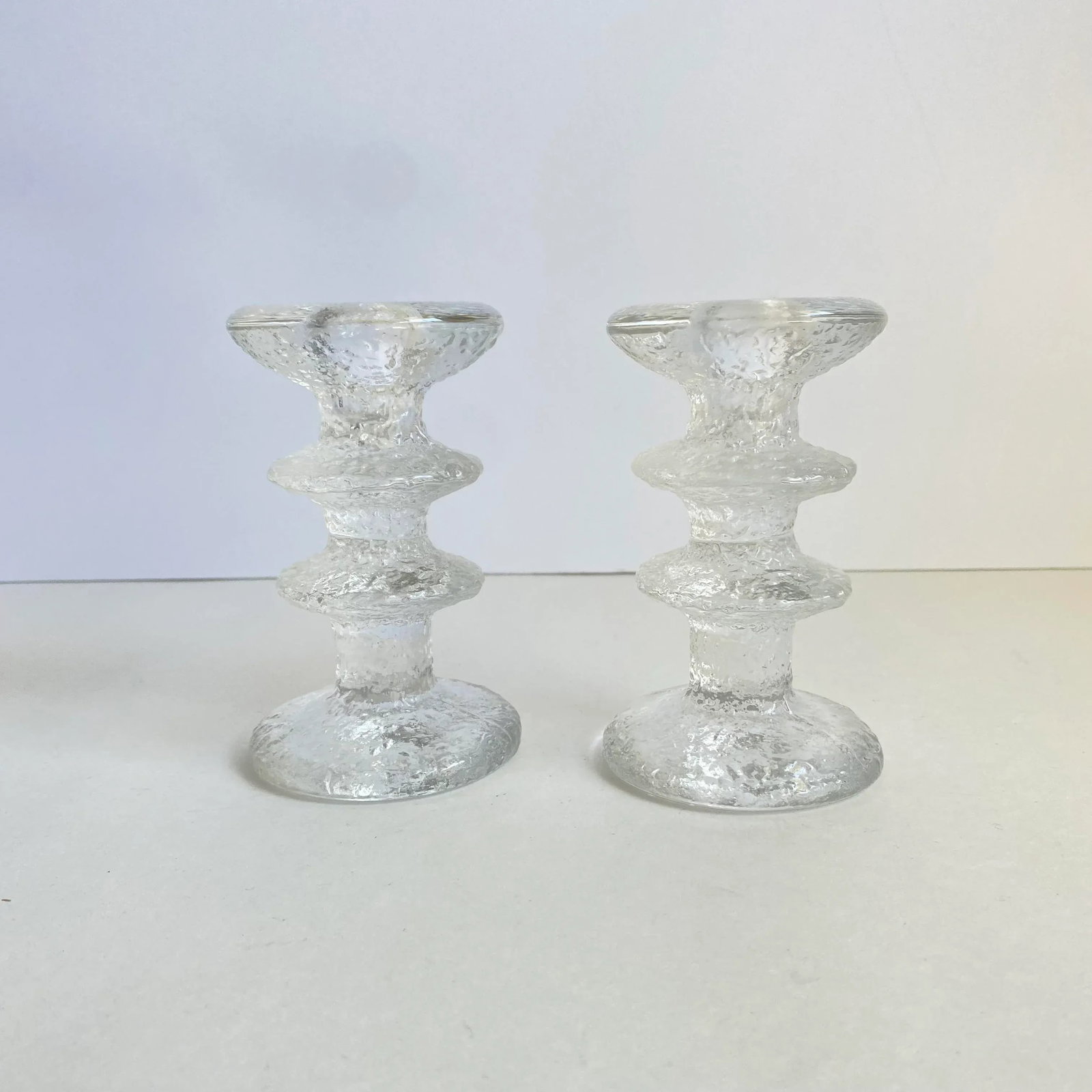 Iittala Crystal Icicle Glass Candle Holders by Timo Sarpaneva, Finland - a Pair Vintage Mid Century - 2