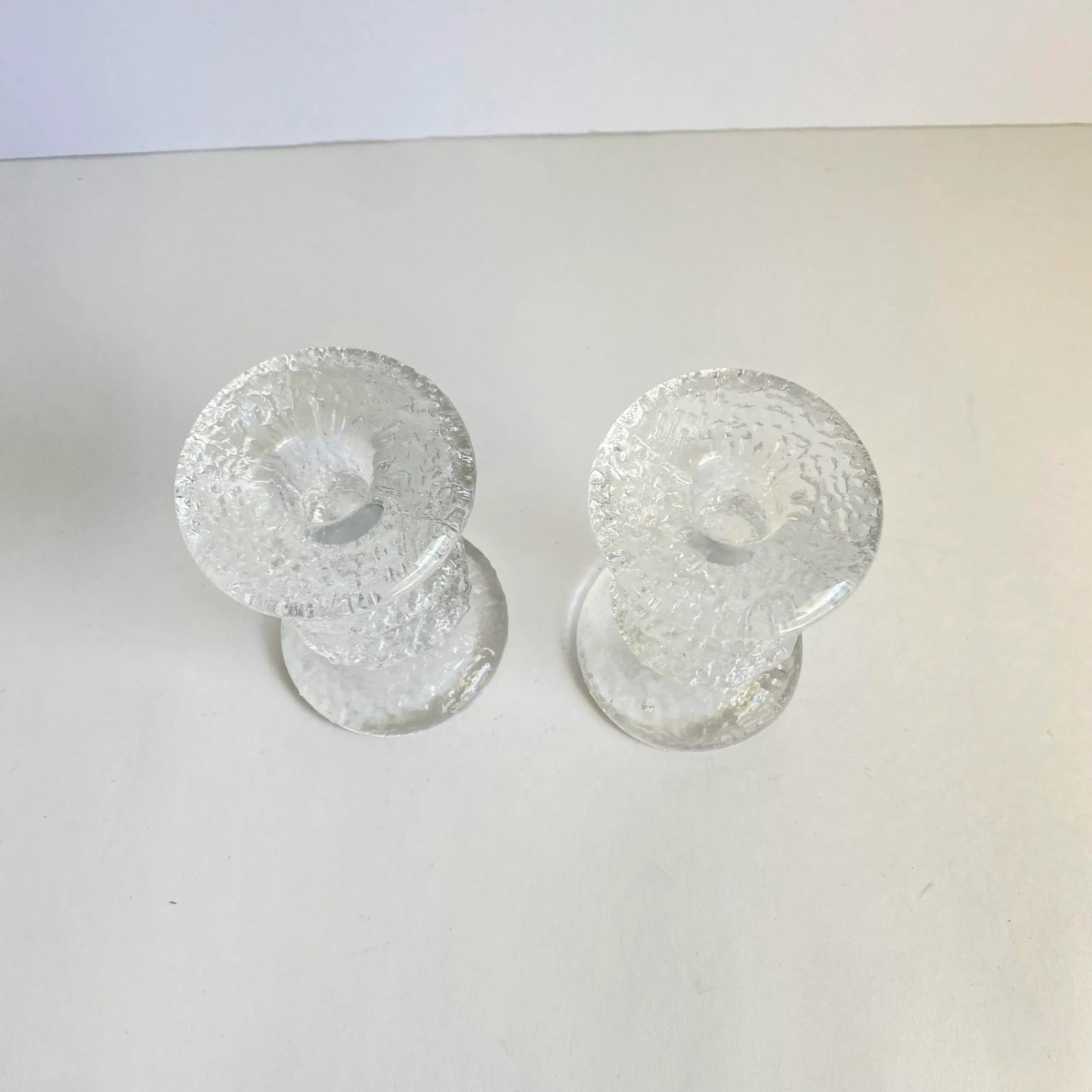 Iittala Crystal Icicle Glass Candle Holders by Timo Sarpaneva, Finland - a Pair Vintage Mid Century - 3